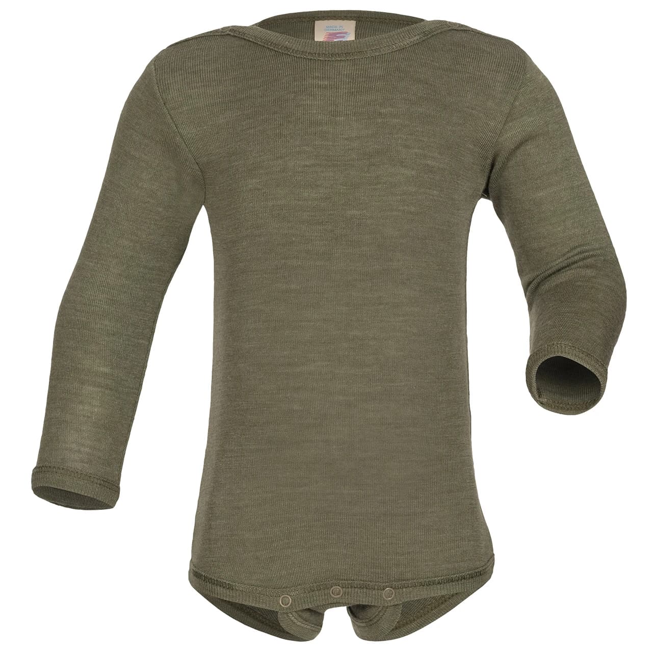 Копринено термобельо Engel Baby Bodysuit Long Sleeve with Press Studs on Shoulder Merino base layer - Olive