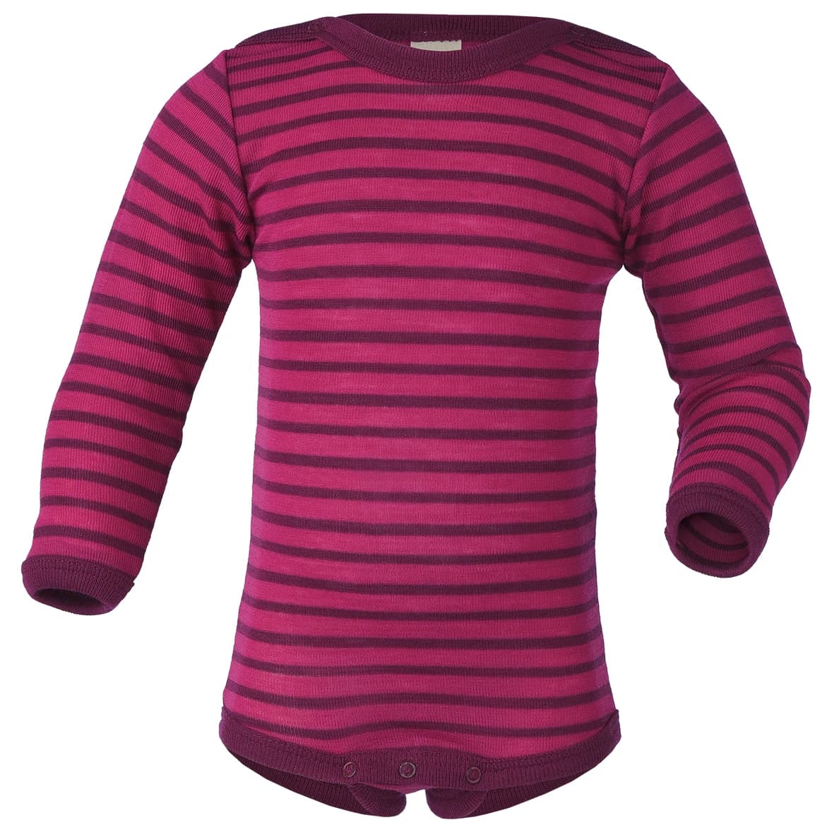 Мериносово термобельо Engel Baby Long-Sleeved Bodysuit with Press Studs, Striped - Himbeere / Orchidee