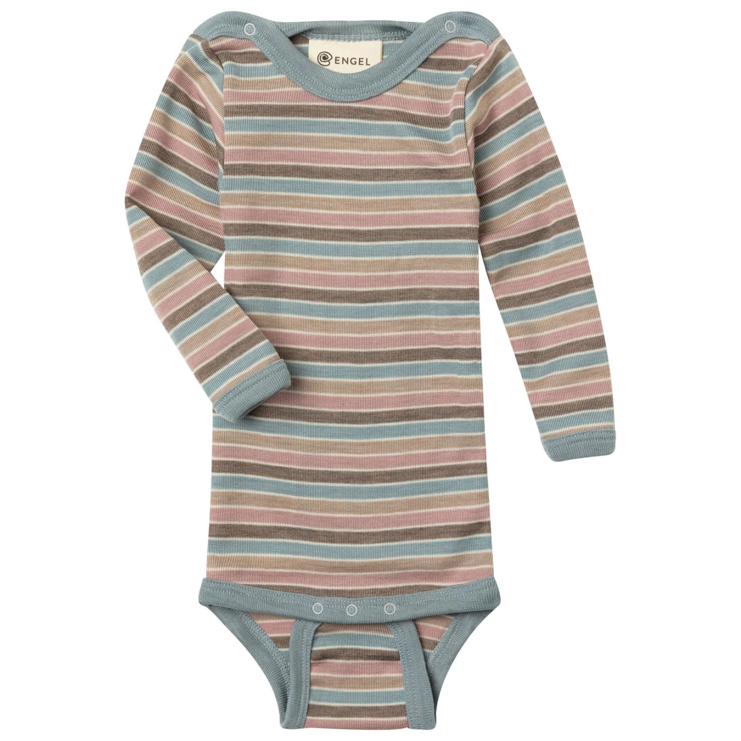 Мериносово термобельо Engel Baby Long-Sleeved Bodysuit with Press Studs, Striped - Pastellcolour