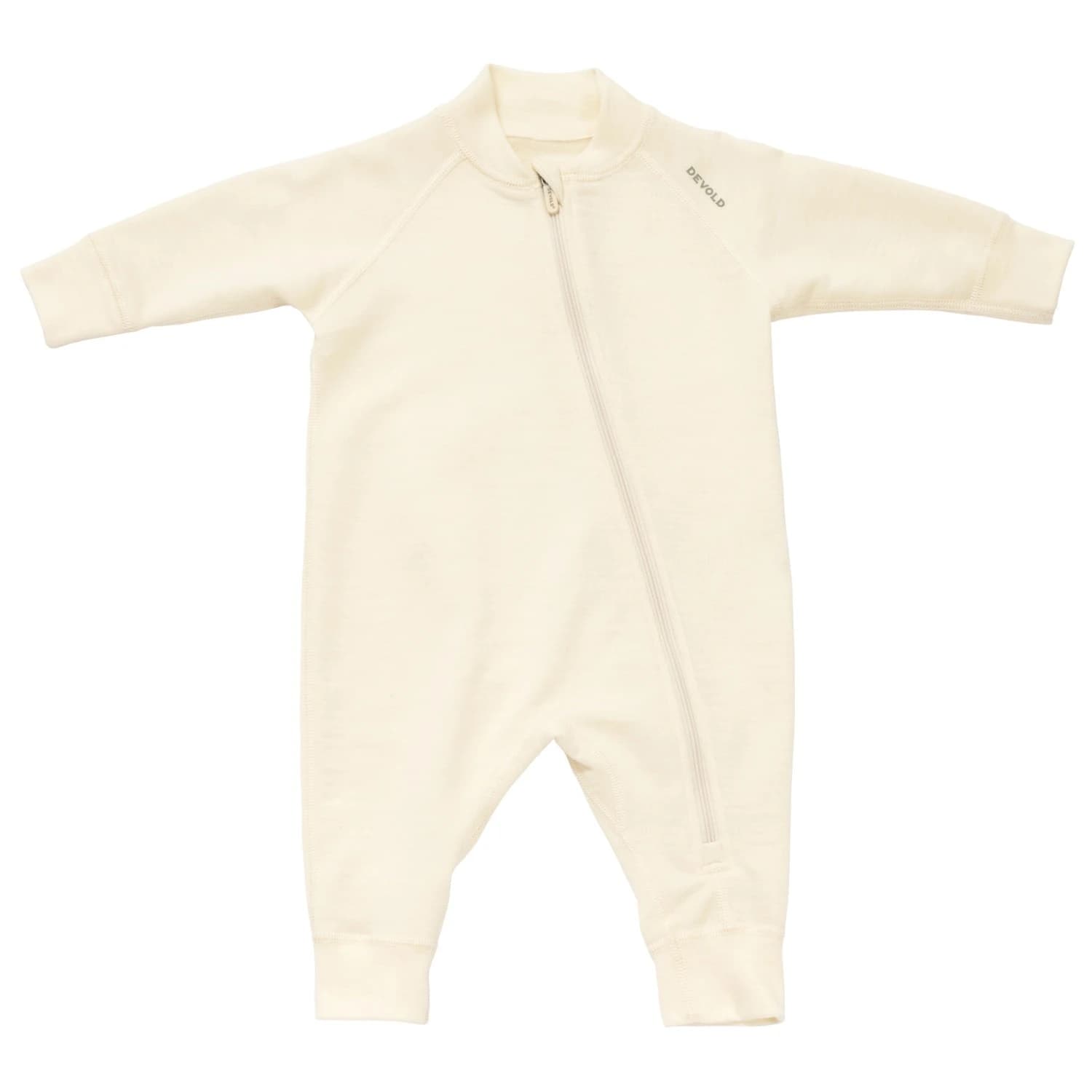 Детски цял костюм Devold Kid's Nibba Merino Playsuit Merino base layer - Raw White