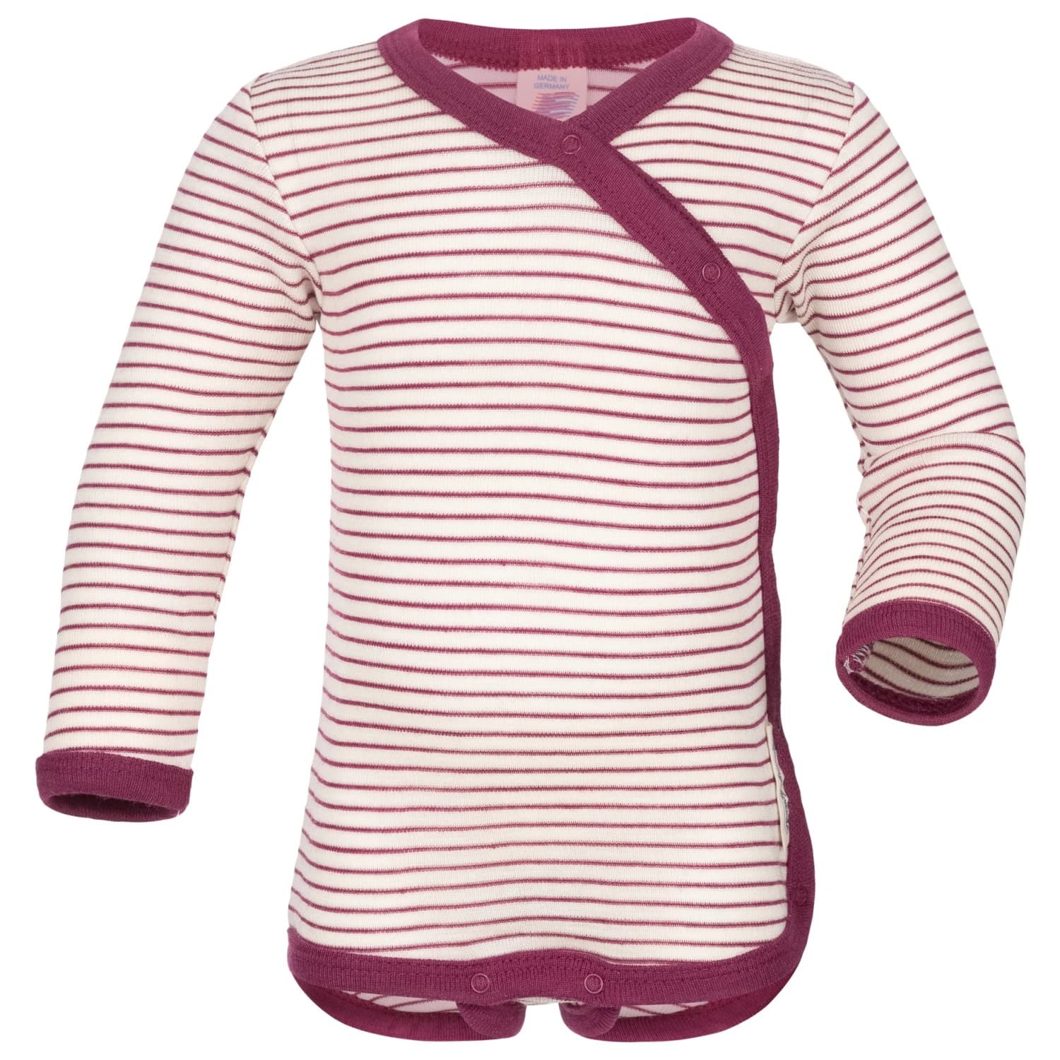 Детско мериносово термобельо Engel Kids' Baby Wraparound L/S Bodysuit Merino base layer - Natur / Orchidee