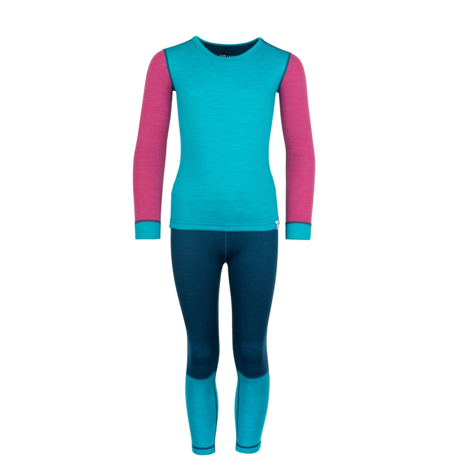 Детско мериносово термобельо Trollkids Kid's Merino Baselayer Set II Merino base layer - Dark Turquoise / Bright Berry / Madeira Blue