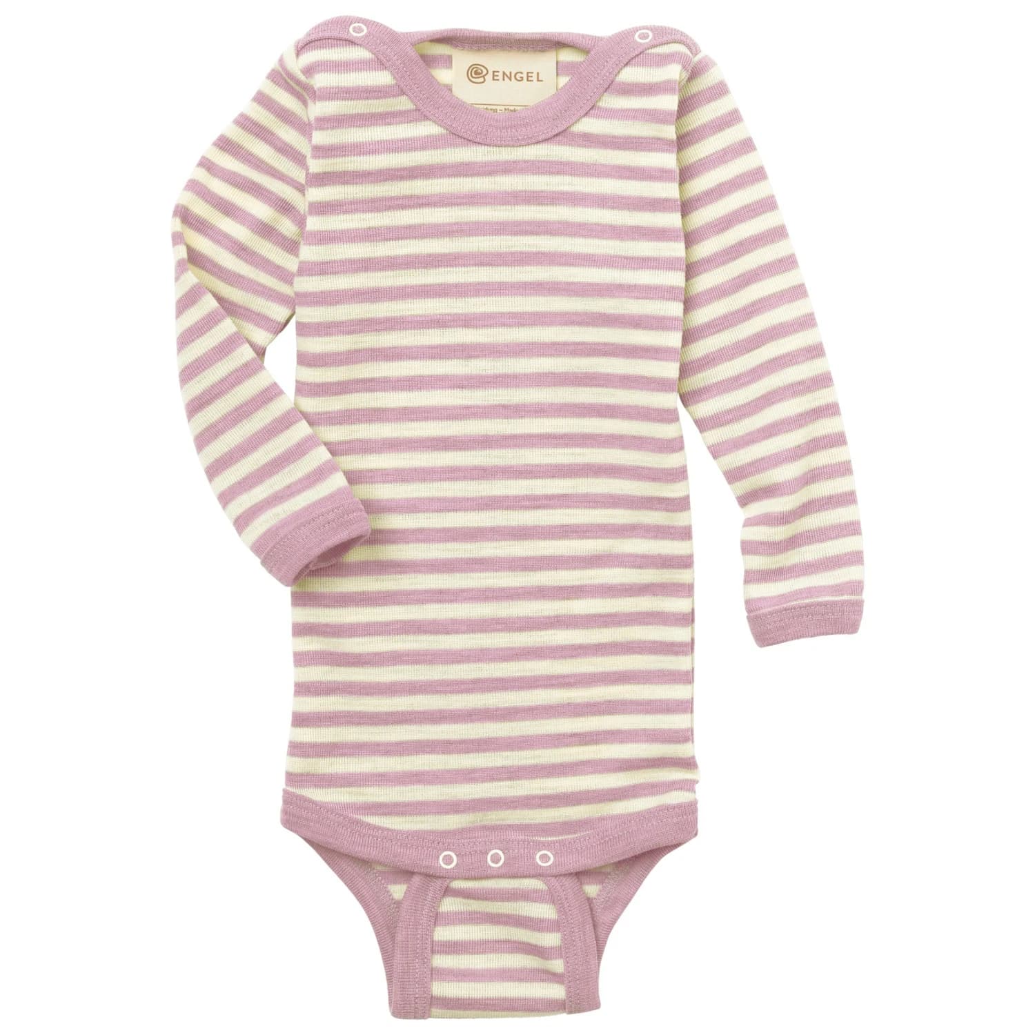 Мериносово термобельо Engel Baby Bodysuit L/S with Press Studs on Shoulders Body - Rosenholz Melange / Natur