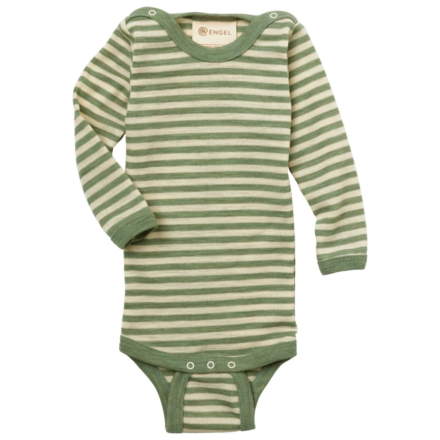 Мериносово термобельо Engel Baby Bodysuit L/S with Press Studs on Shoulders Body - Salbeigrün Melange / Natur