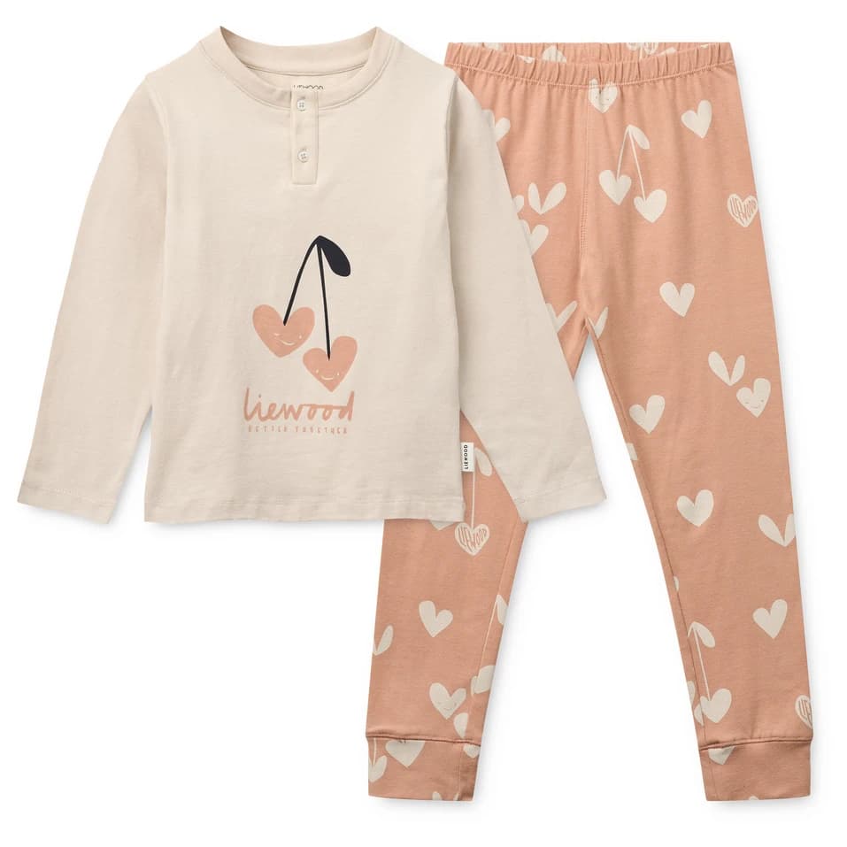 Детско ежедневно термо бельо LIEWOOD Kid's Wilhelm Printed Pyjamas Set Pyjamas - Heart / Sweetheart / Pale Tuscany / Mix