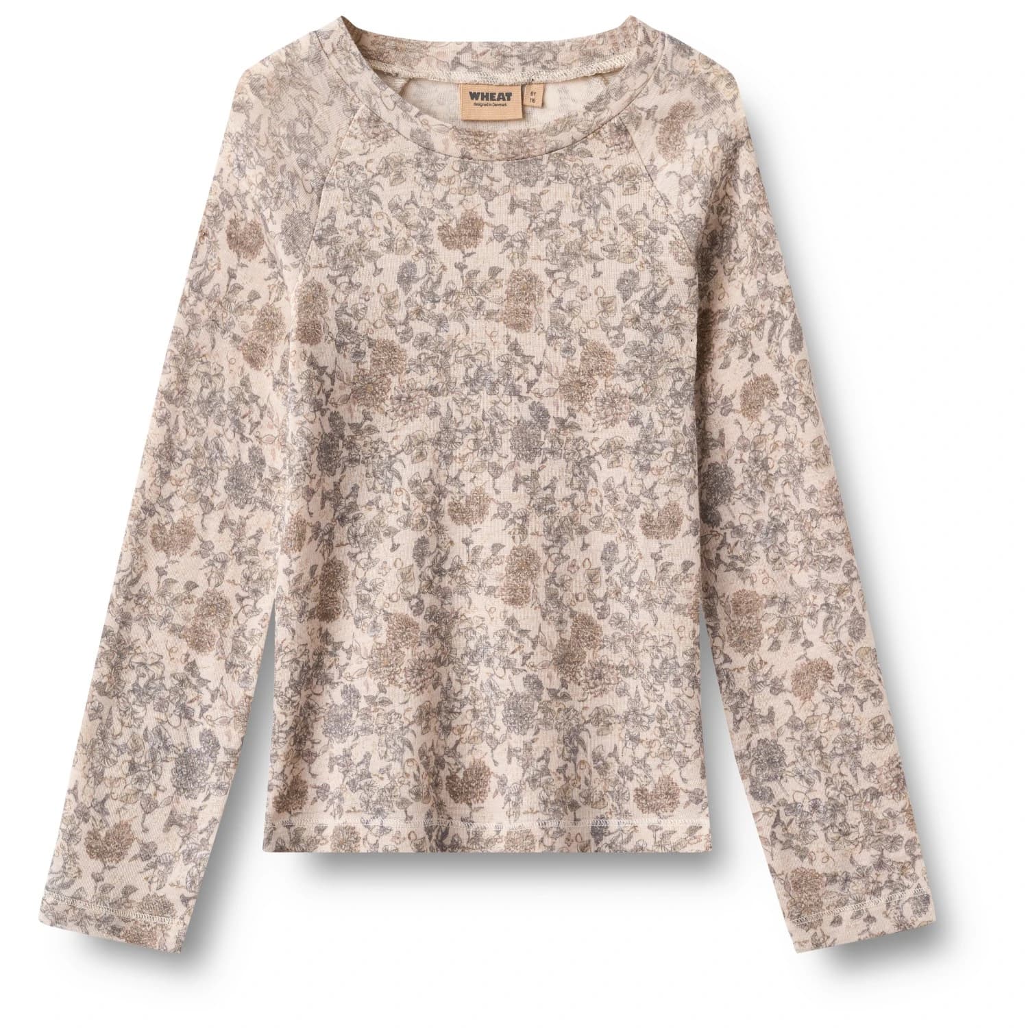 Детско мериносово термобельо WHEAT Kid's Baselayer T-Shirt Maane Merino base layer - Grey Winter Flowers