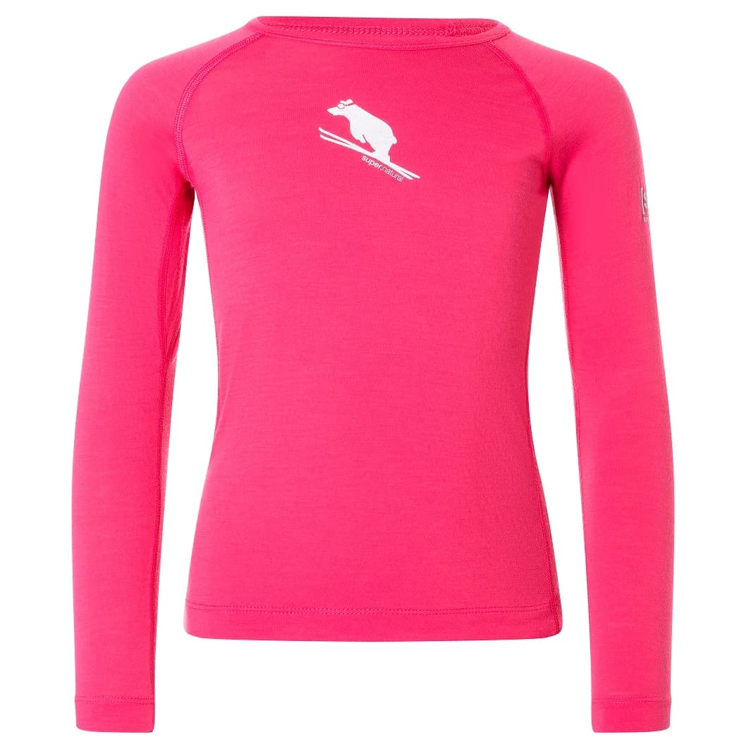 Детско мериносово термобельо super.natural Kid's Flear175 L/S Merino base layer - Pinky Pink / Natural White