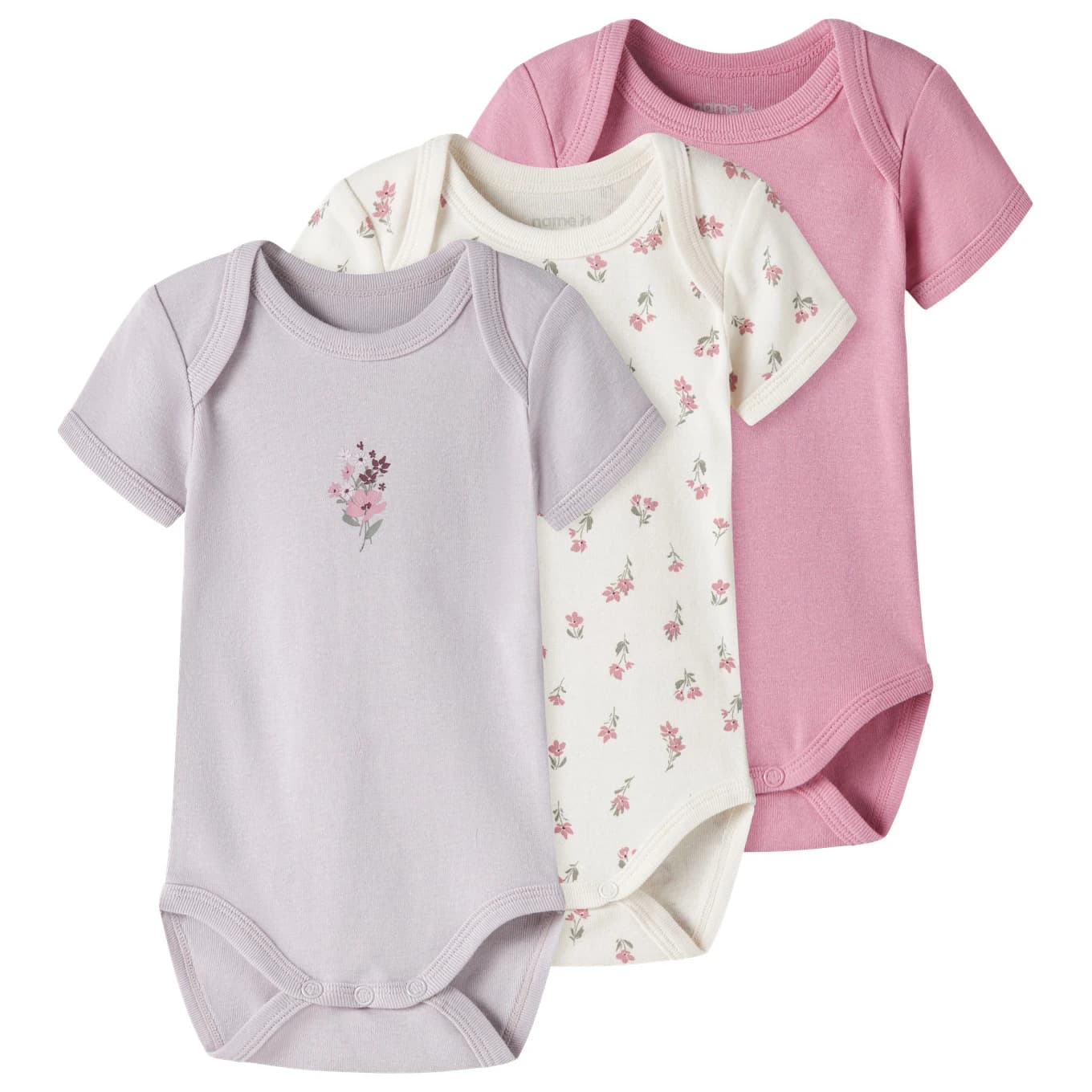 Детско синтетично термобельо Name it Kid's Body S/S Flower 3-Pack Everyday base layer - Jet Stream / Lilac Marble / Cashmere Rose