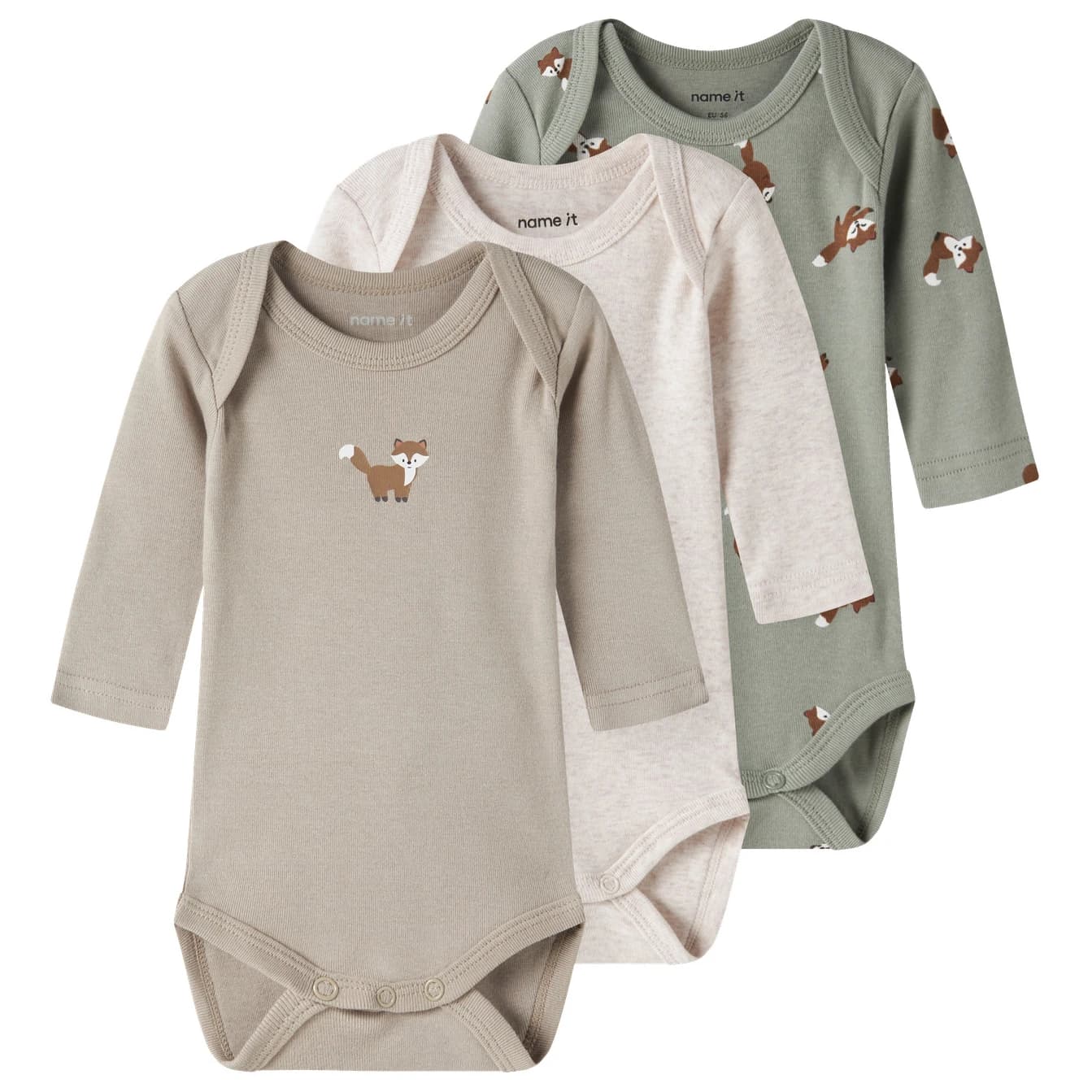 Детско синтетично термобельо Name it Kid's Body L/S Fox 3-Pack Everyday base layer - Shadow / Aluminum / Peyote Melange