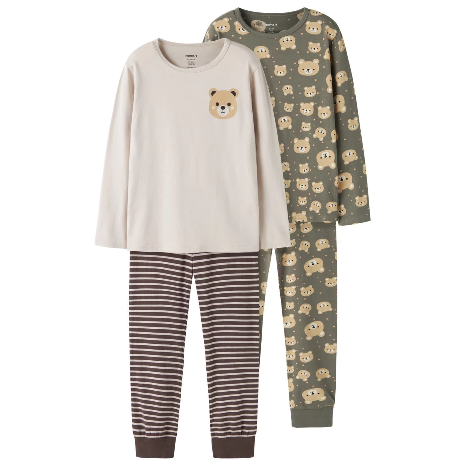 Детско ежедневно термо бельо Name it Kid's Nightset 2-Pack Everyday base layer - Dusty Olive Bear AOP and YD