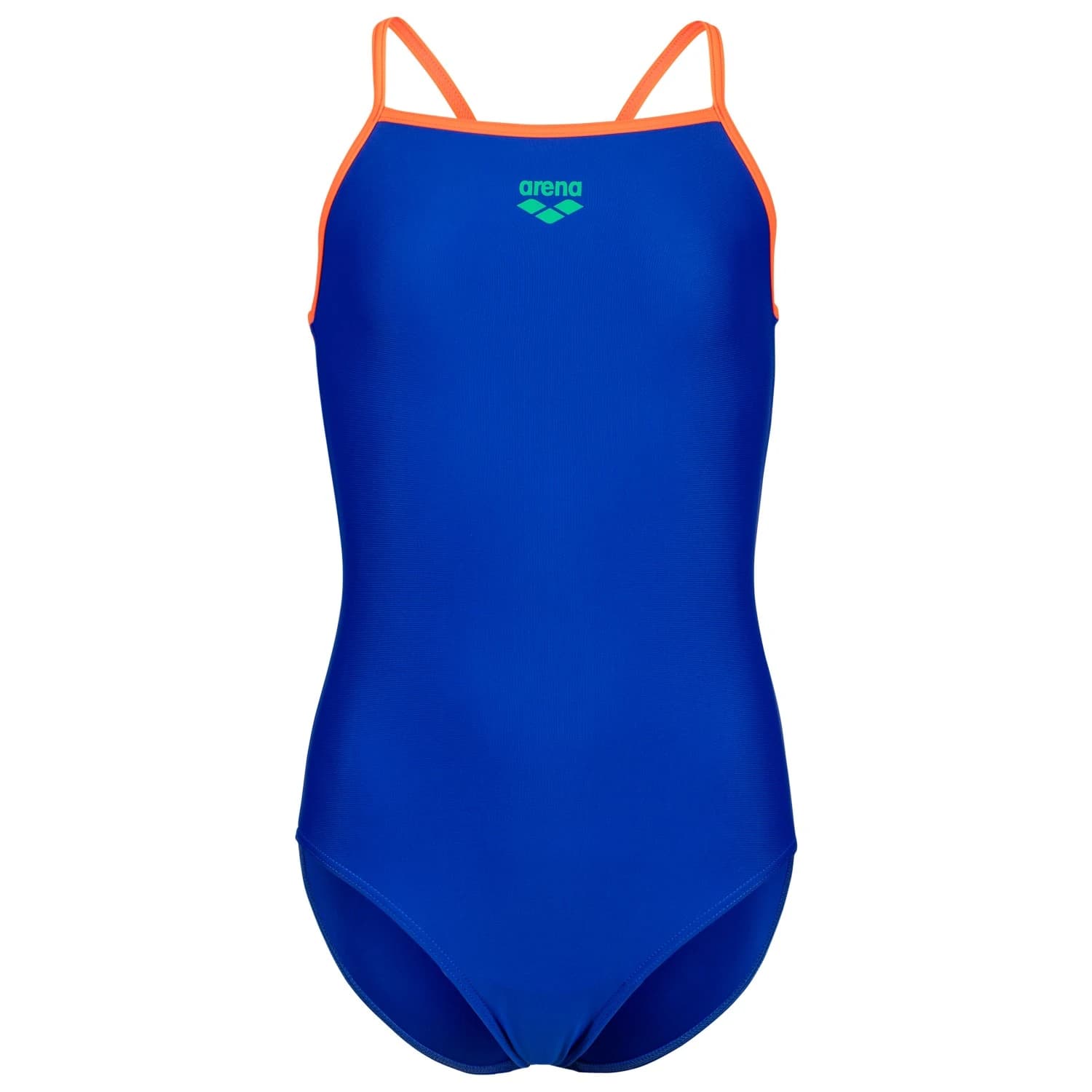 Бански костюм Arena Girl's Swimsuit Light Drop Solid Swimsuit - Neon Blue / Team Orange / Team Orange