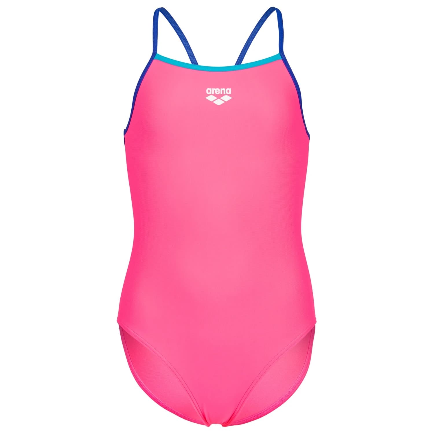 Бански костюм Arena Girl's Swimsuit Light Drop Solid Swimsuit - Shocking Pink / Neon Blue / Eyeblush