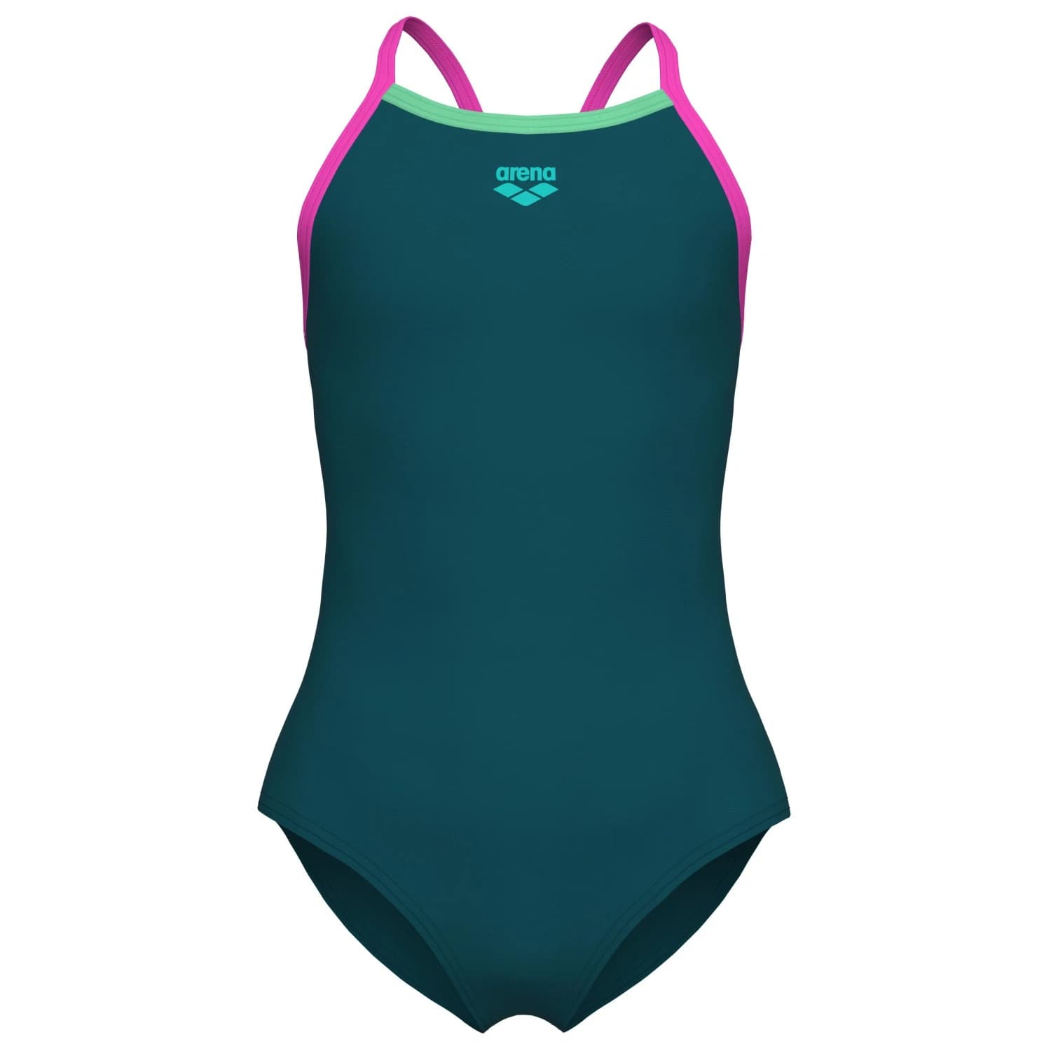 Бански костюм Arena Girl's Swimsuit Light Drop Solid Swimsuit - Deep Teel / Shocking Pink / Verbena