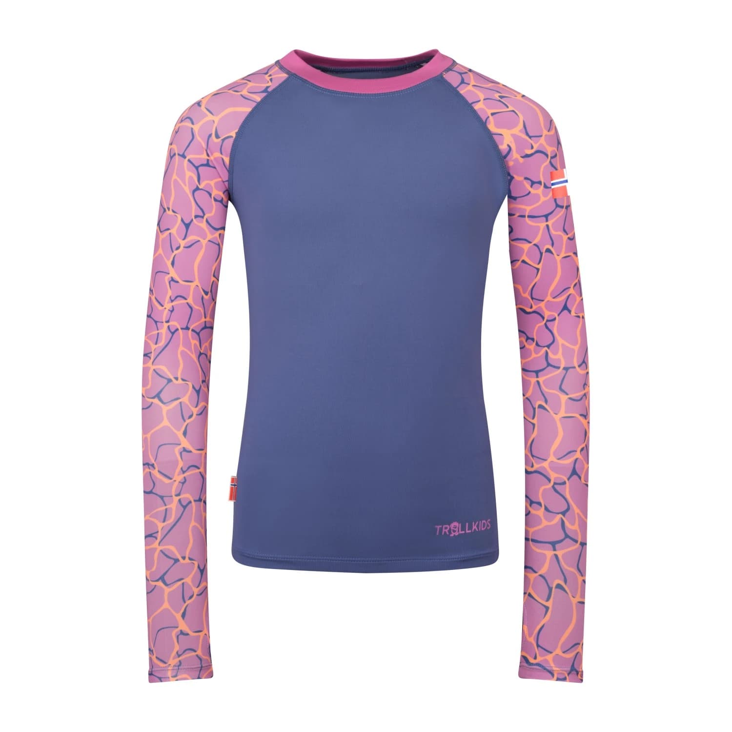 Детска плажна тениска от ликра Trollkids Girl's Haukland Shirt Lycra - Violet Blue / Mallow Pink