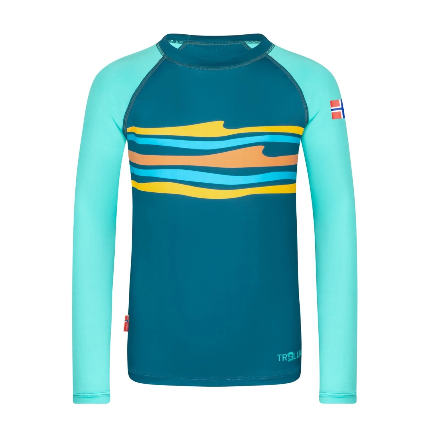 Детска плажна тениска от ликра Trollkids Kid's Haukland Shirt Lycra - Midnight Forest / Aquamarine Green