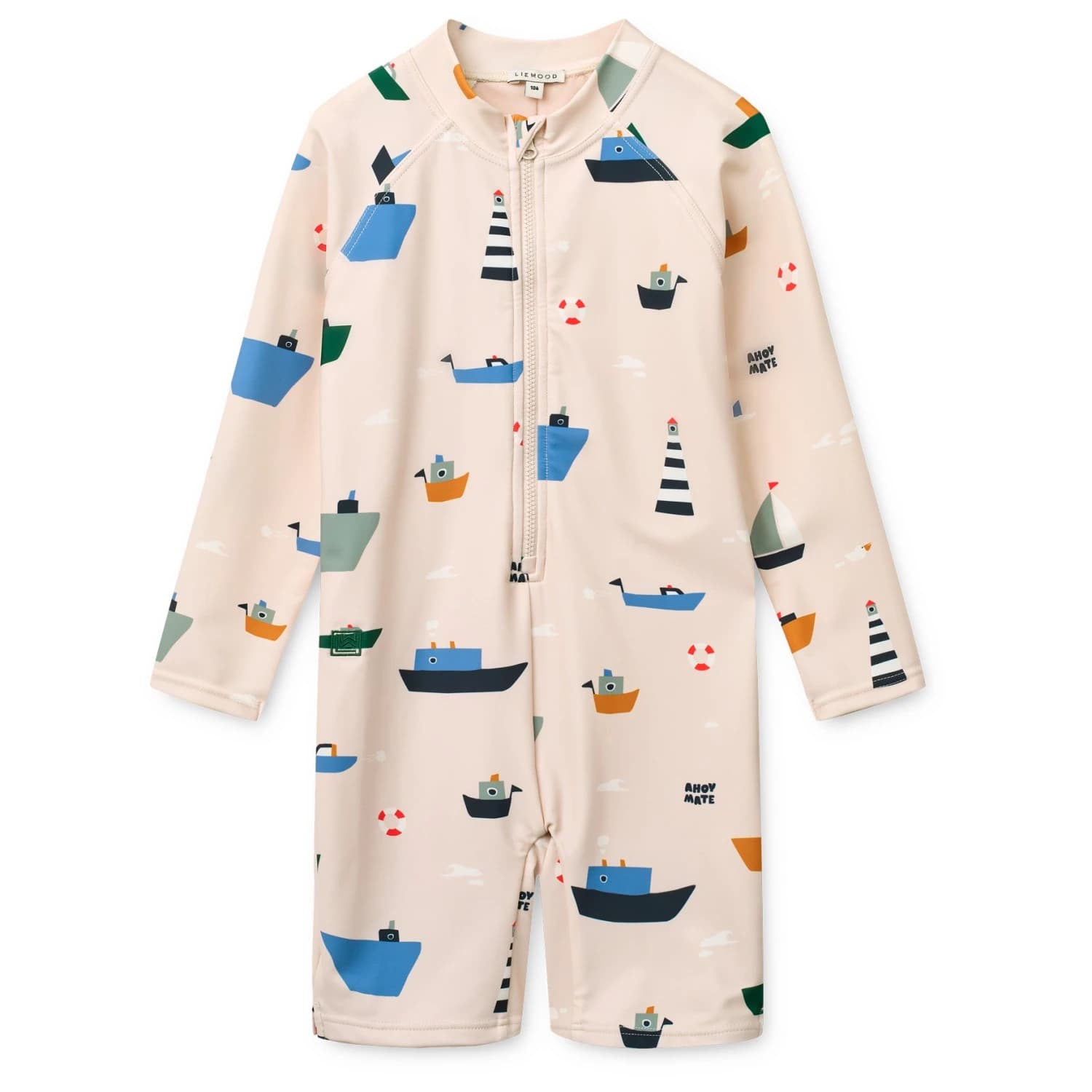 Детски цял бански от ликра (UV защита) LIEWOOD Kid's Max Printed L/S Swim Jumpsuit Lycra - Sailing / Sandy