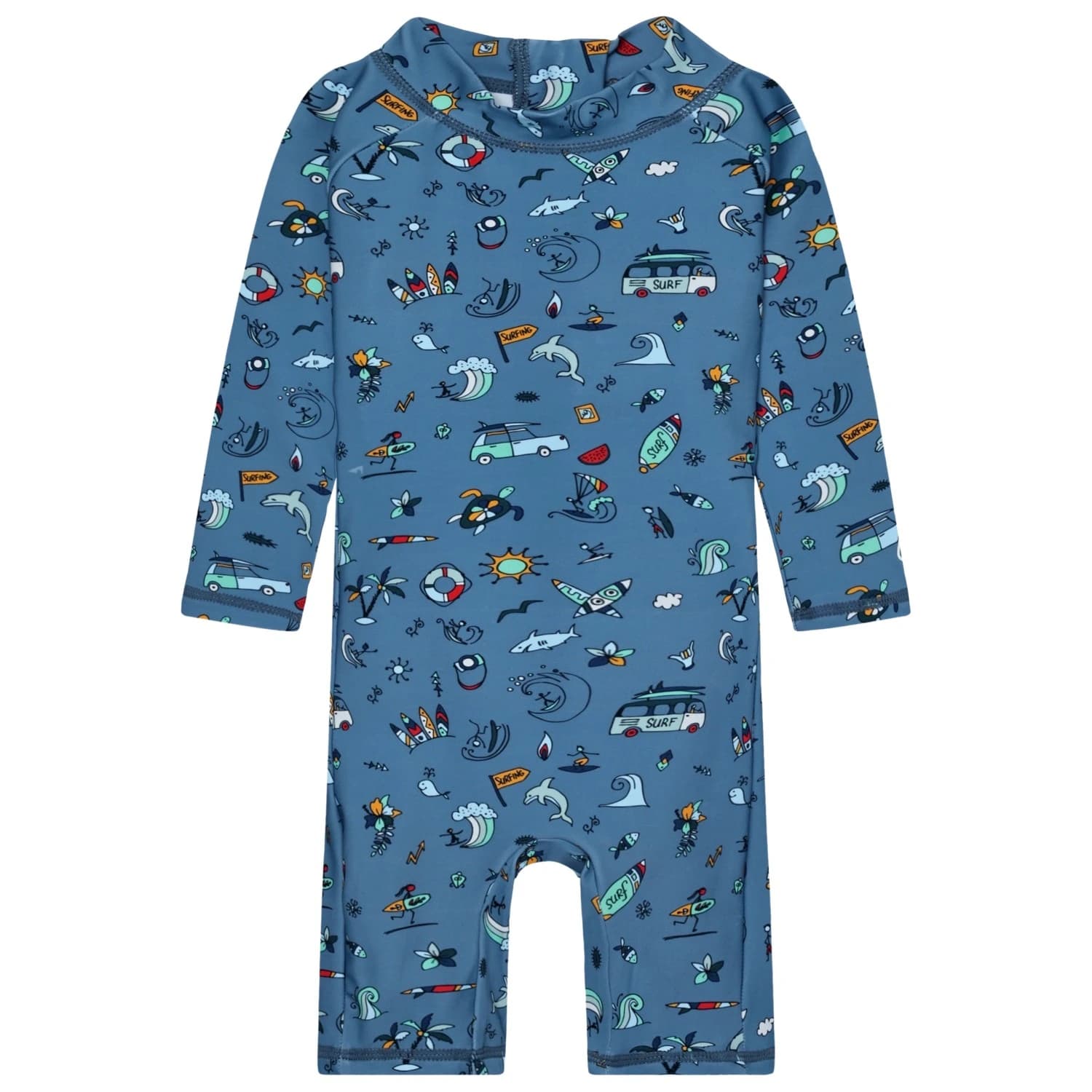 Детски цял бански от ликра (UV защита) Color Kids Baby's Suit L/S AOP Lycra - Coronet Blue