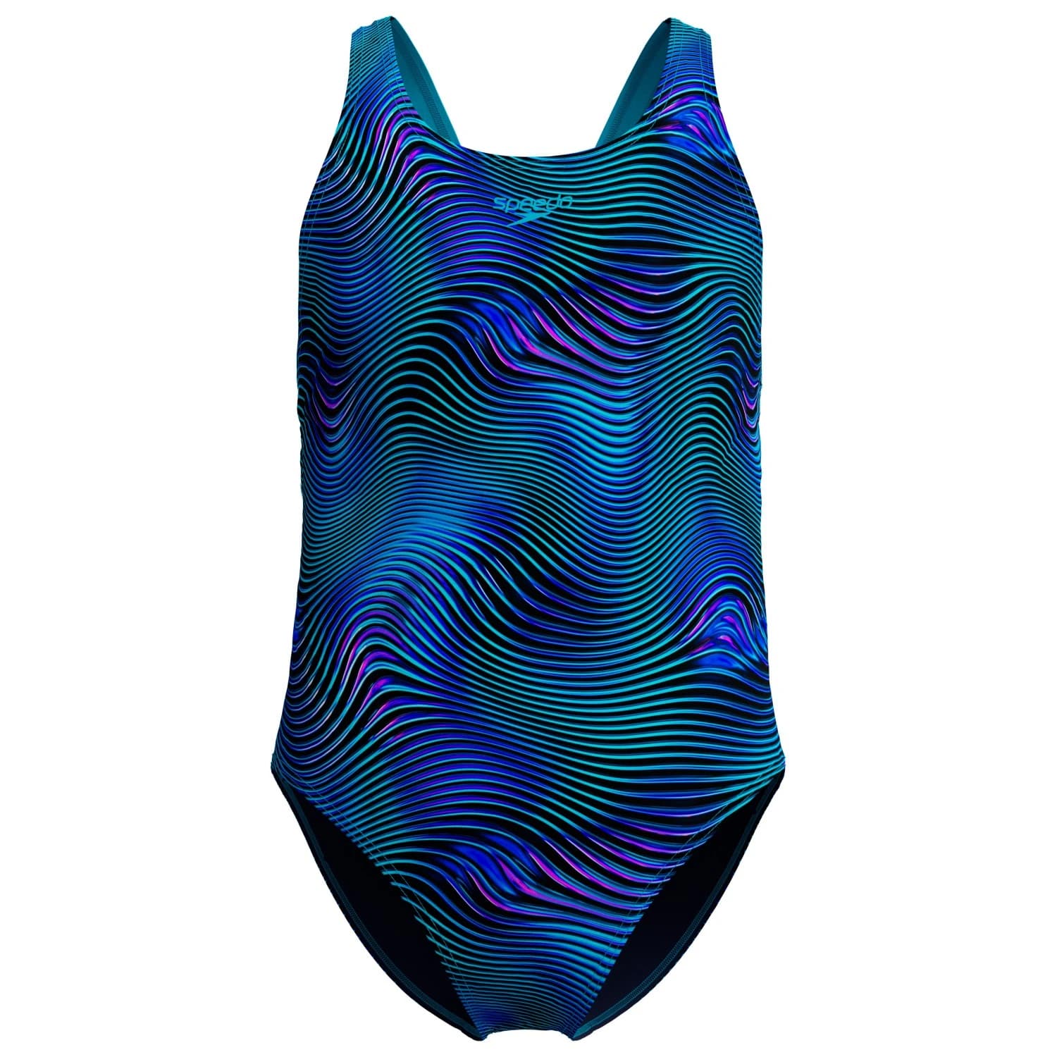 Детски бански костюм Speedo Kid's Print Leaderback One Piece Swimsuit - Deep Sapphire/Mayan Blue