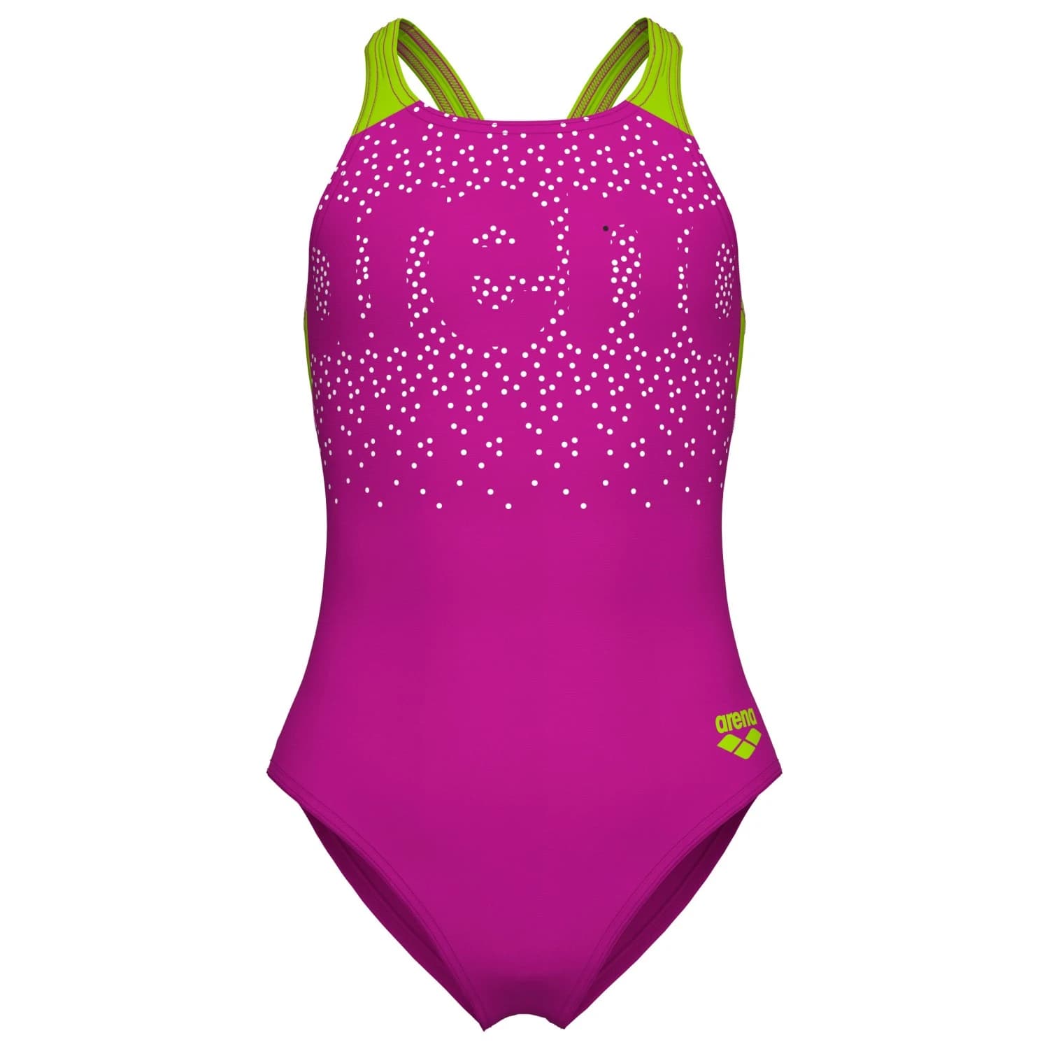 Бански костюм Arena Girl's Painterly Swimsuit V Back Swimsuit - Very Fuchsia / Artic Lime