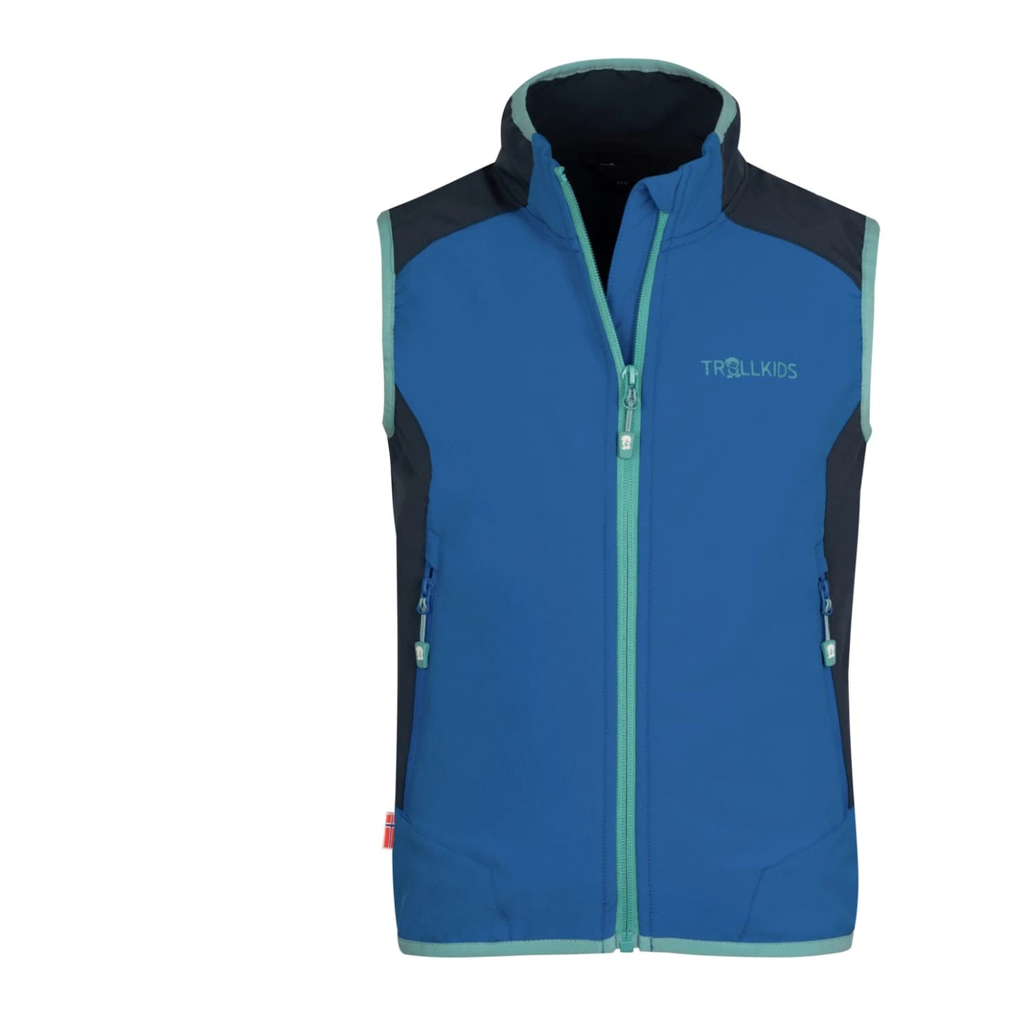 Детски софтшел елек Trollkids Kid's Balestrand Vest Windproof vest - Cobalt Blue / Dark Navy / Dusky Turquoise