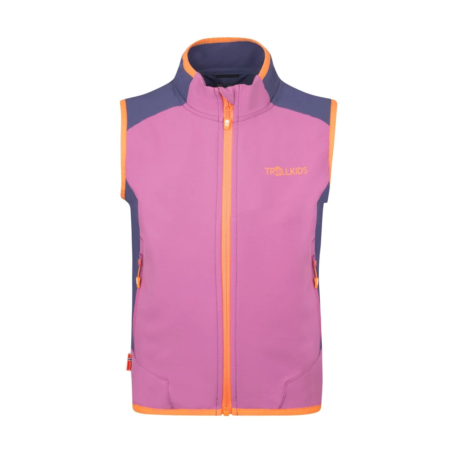 Детски софтшел елек Trollkids Kid's Balestrand Vest Windproof vest - Mallow Pink / Violet Blue / Papaya