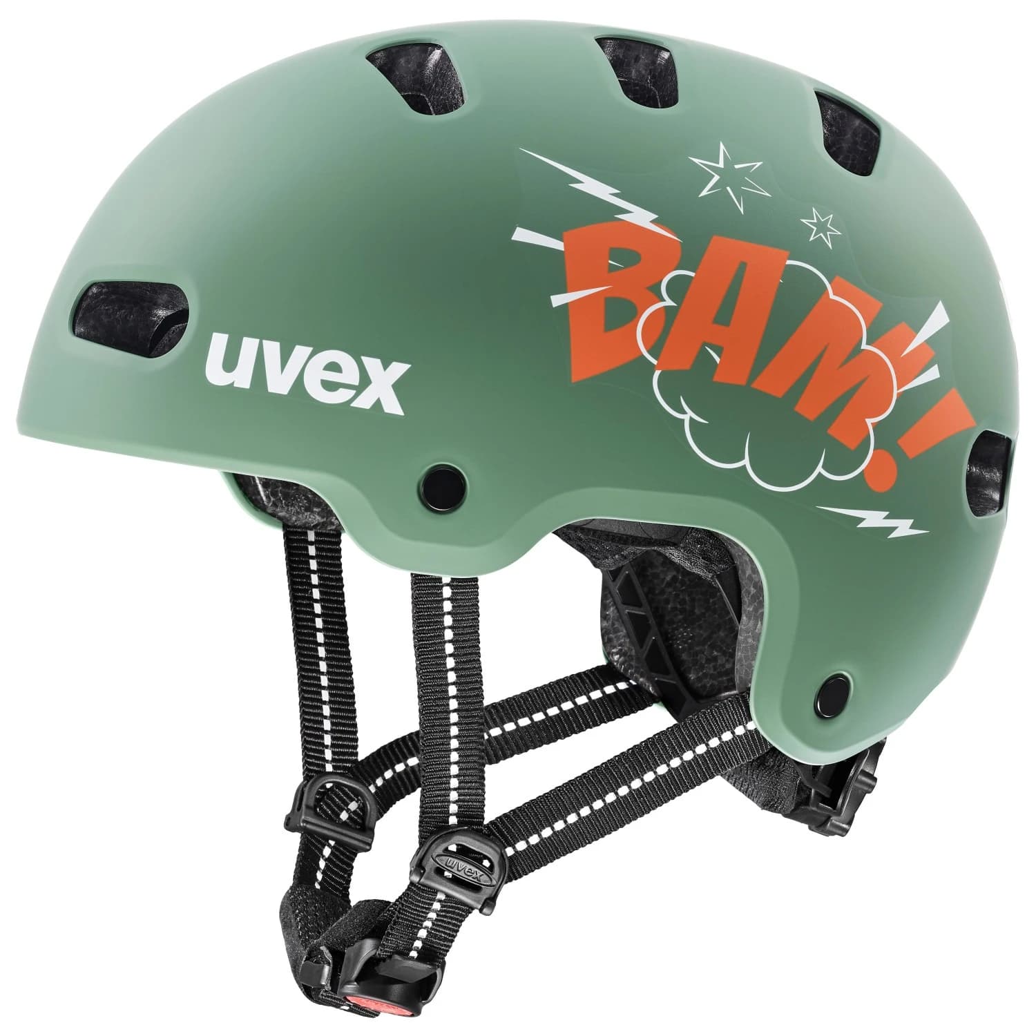 Детска каска за планинско колоездене Uvex Kid 4 Style Bike helmet - Bam Moss Green / Papaya Matt