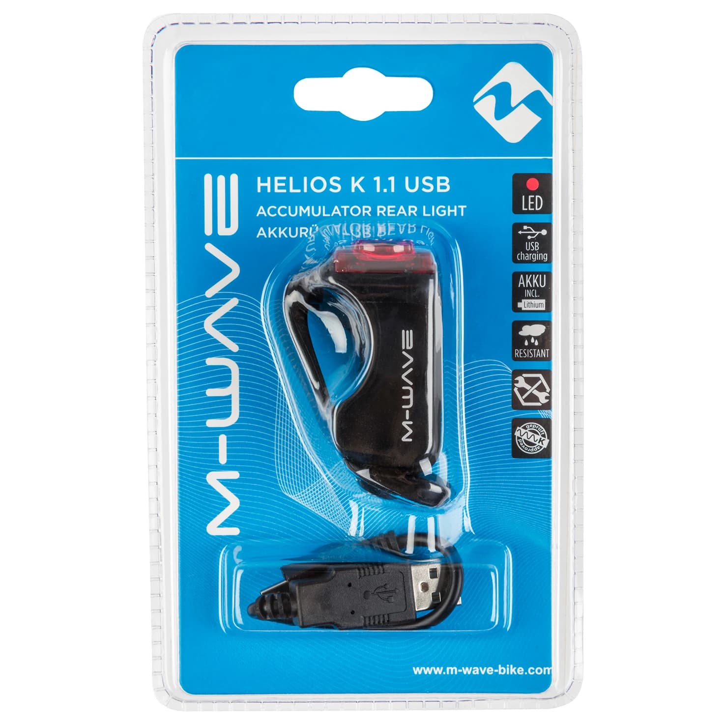 Велосипедна светлина M-wave Helios K 1.1 USB Rücklicht Tail light - Black
