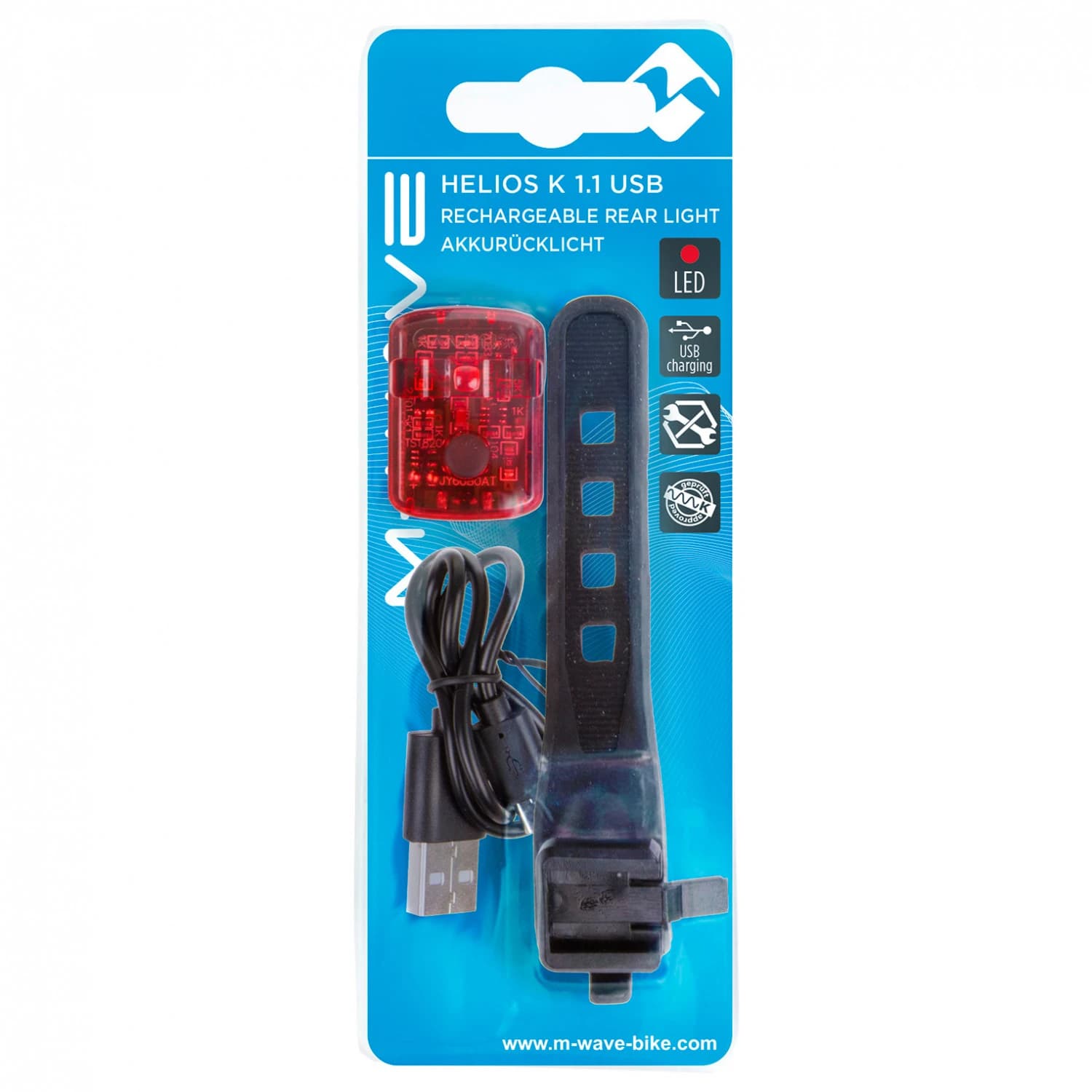 Велосипедна светлина M-wave Helios K 1.1 USB SL Rücklich - Black