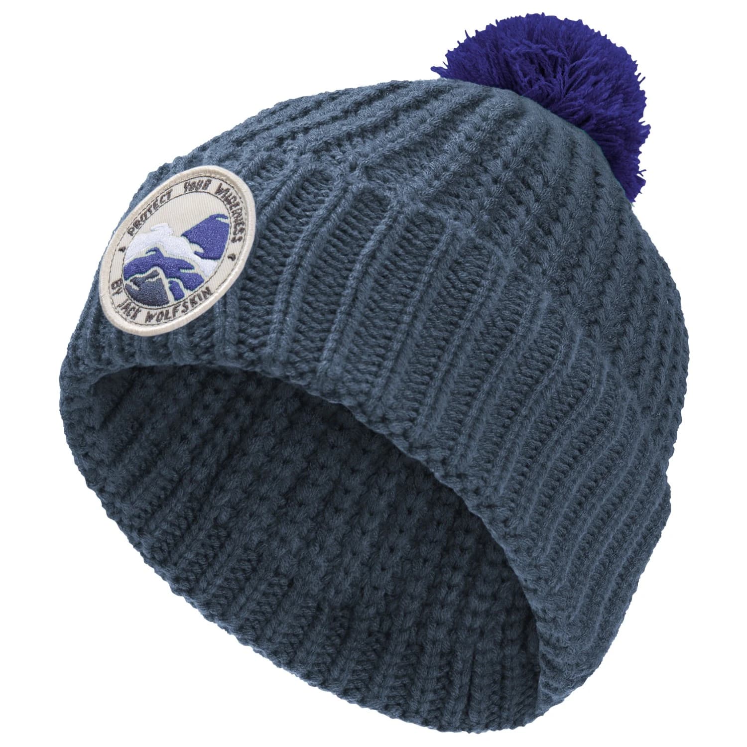 Детска зимна шапка (beanie) Jack Wolfskin Kid's Pompom Badge Beanie - Midnight Sky / Midnight Sky