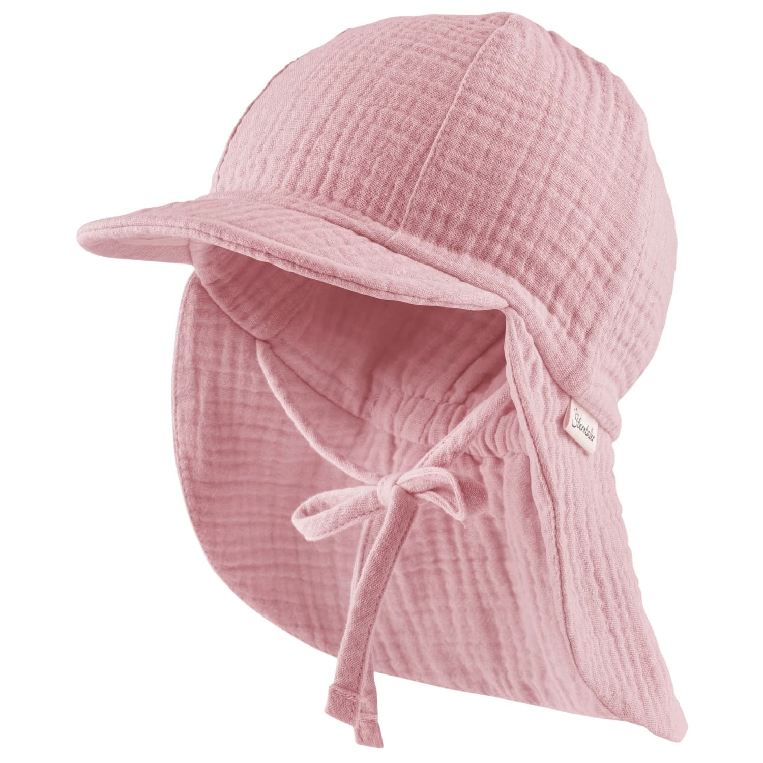 Детска шапка с козирка Sterntaler Kids' Peaked Cap with Neck Flap Muslin, Tie Cap - Samtrosa
