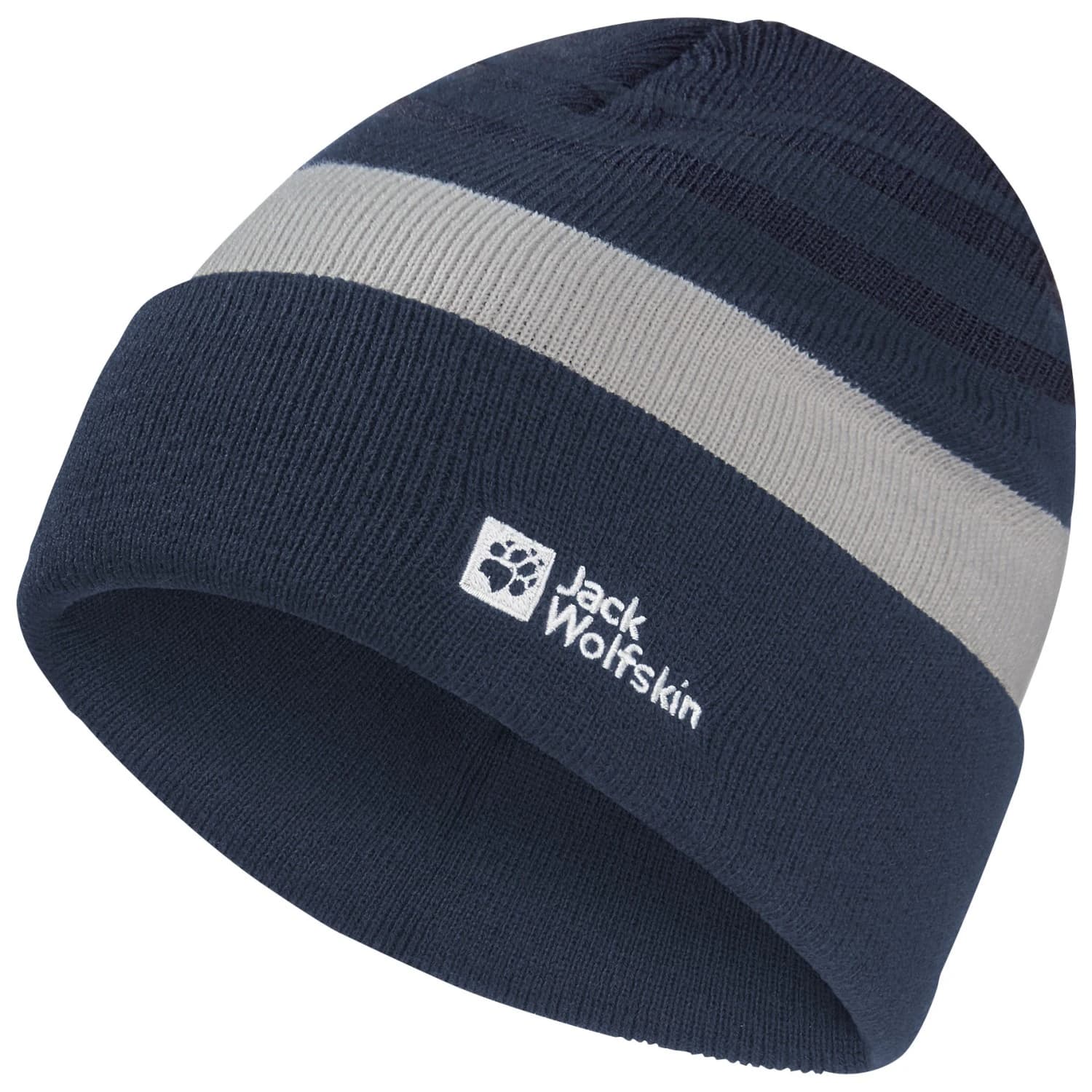 Детска зимна шапка (beanie) Jack Wolfskin Kid's Stripy Knit Beanie - Midnight Sky