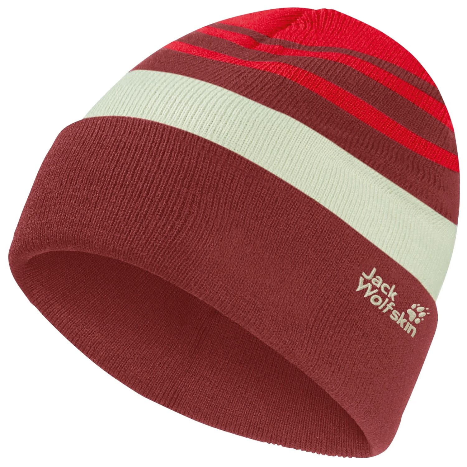 Детска зимна шапка (beanie) Jack Wolfskin Kid's Stripy Knit Beanie - Siren Red