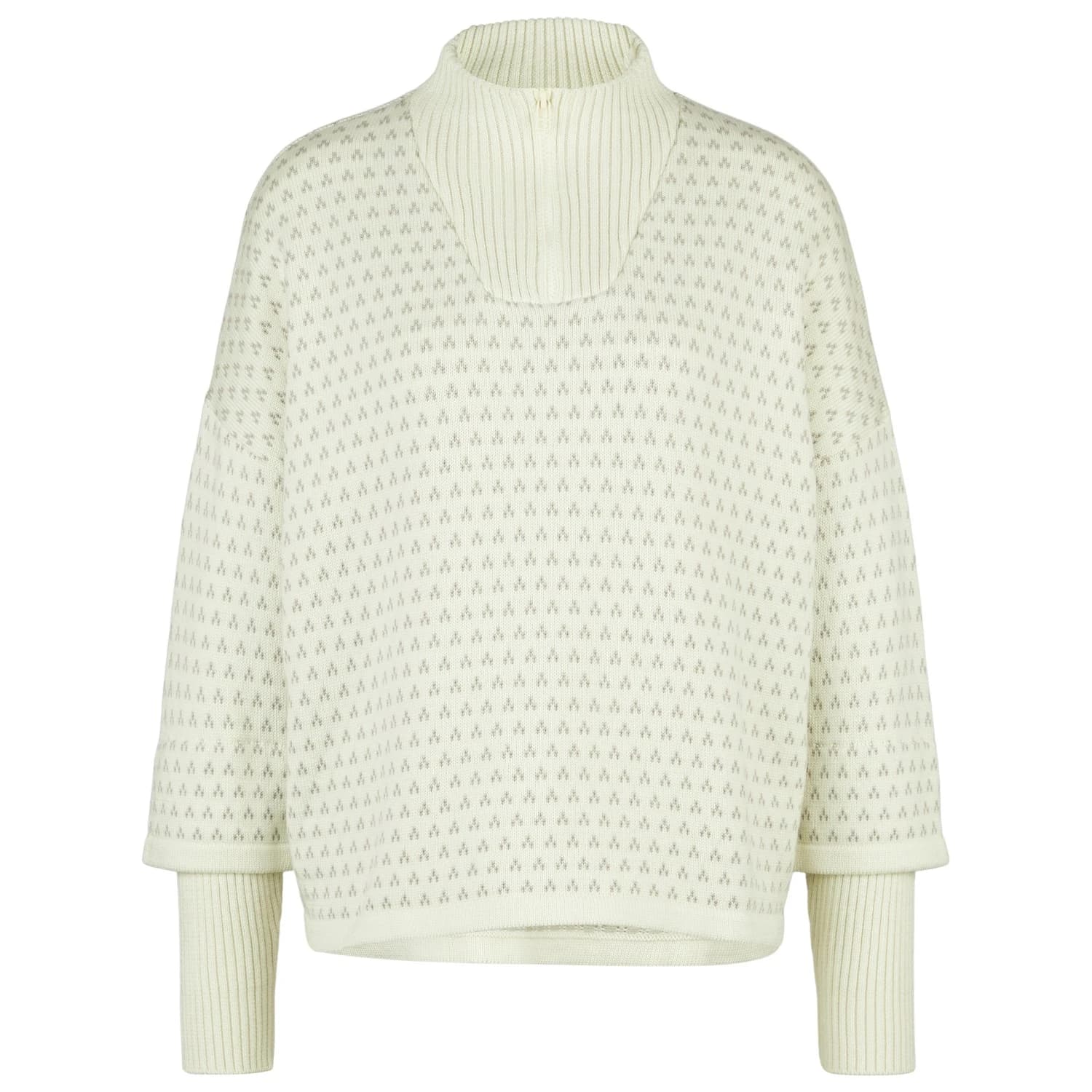 Дамски вълнен пуловер Stoic Women's Heavy MerinoKnit MMXX.Norbotten Half Zip Merino jumper - Birch White / Fog Grey