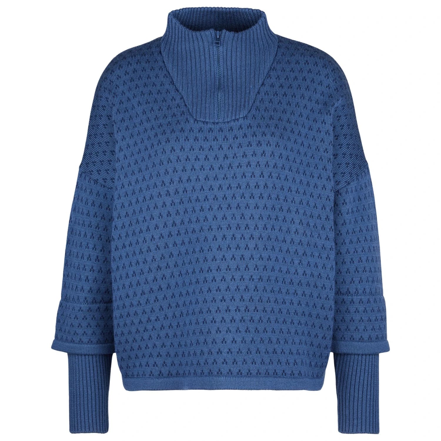 Дамски вълнен пуловер Stoic Women's Heavy MerinoKnit MMXX.Norbotten Half Zip Merino jumper - Light Navy Blue / Navy Blue