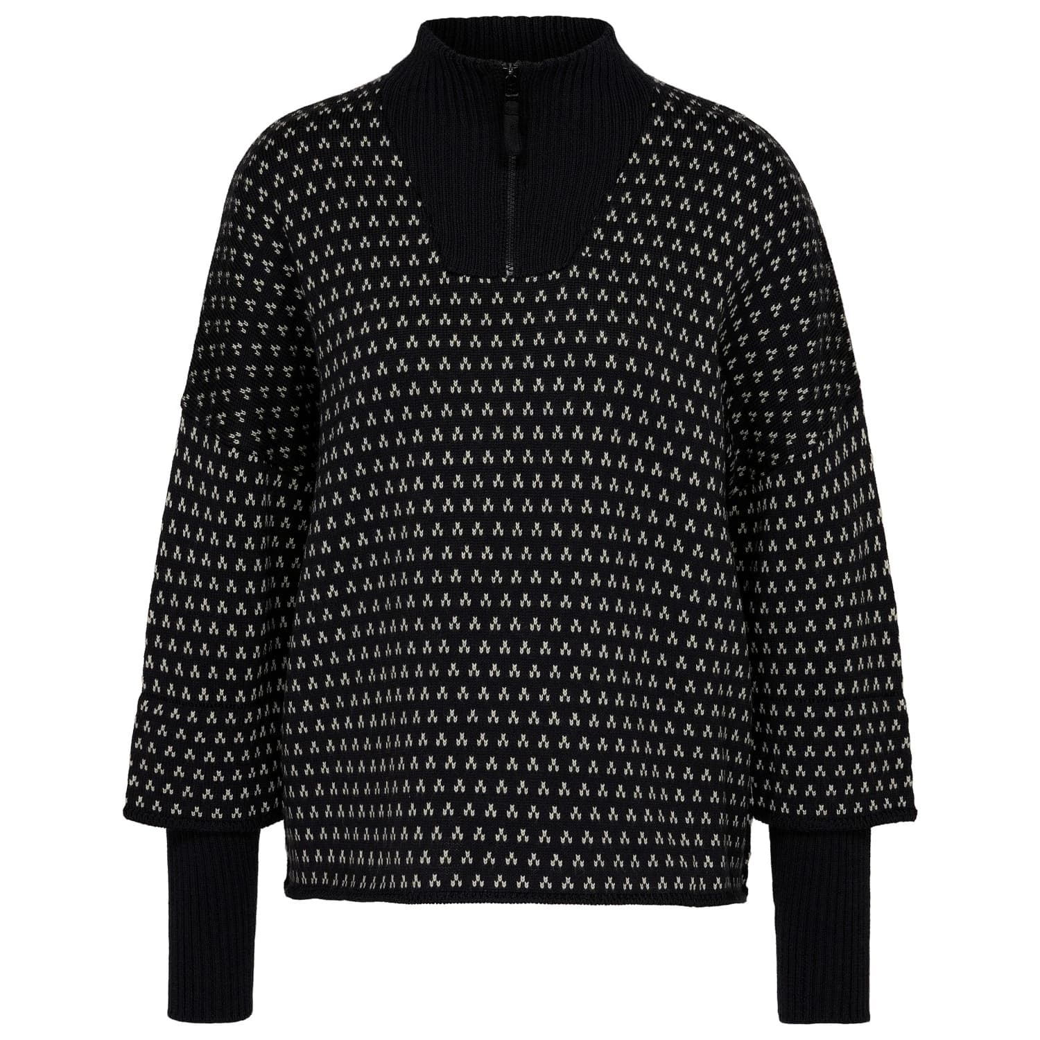 Вълнен пуловер Stoic Women's Heavy MerinoKnit MMXX.Norbotten Half Zip Merino jumper - Black / Sandstone Beige