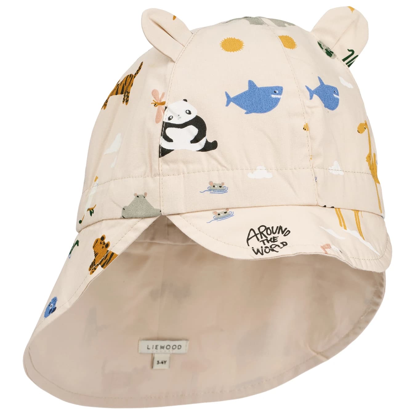 Детска шапка с козирка LIEWOOD Kid's Gorm Reversible Sun Hat with Ears Cap - Around the World / Sandy