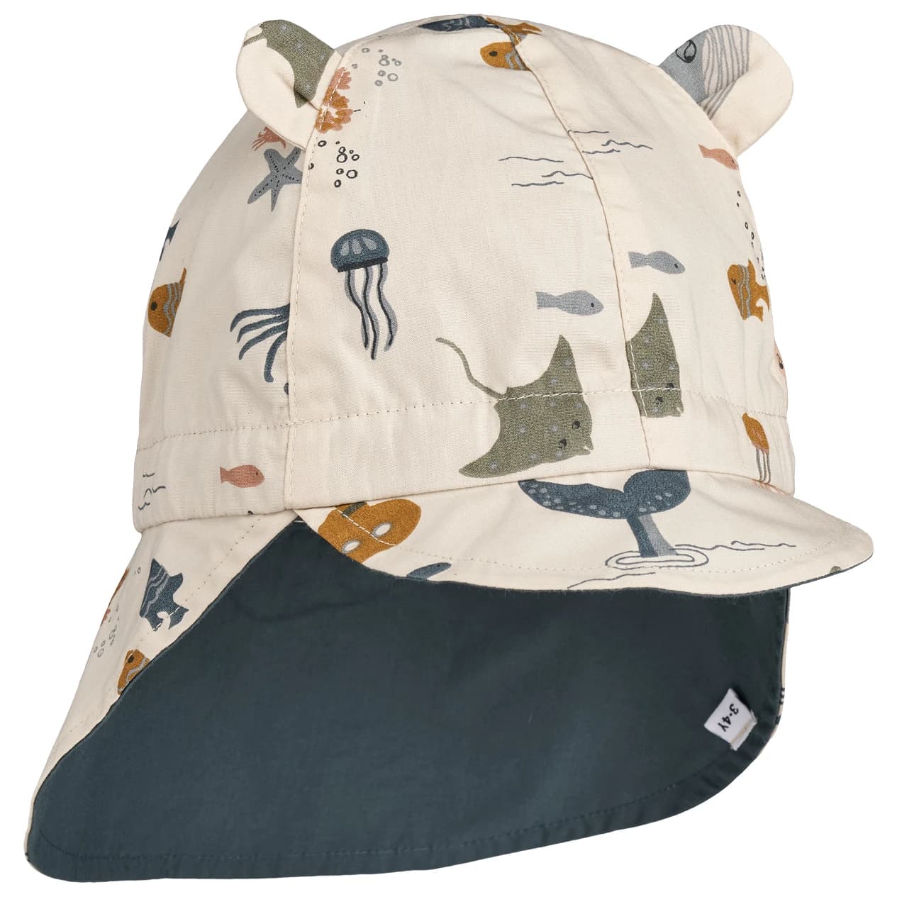 Детска шапка с козирка LIEWOOD Kid's Gorm Reversible Sun Hat with Ears Cap - Sea Creature / Sandy