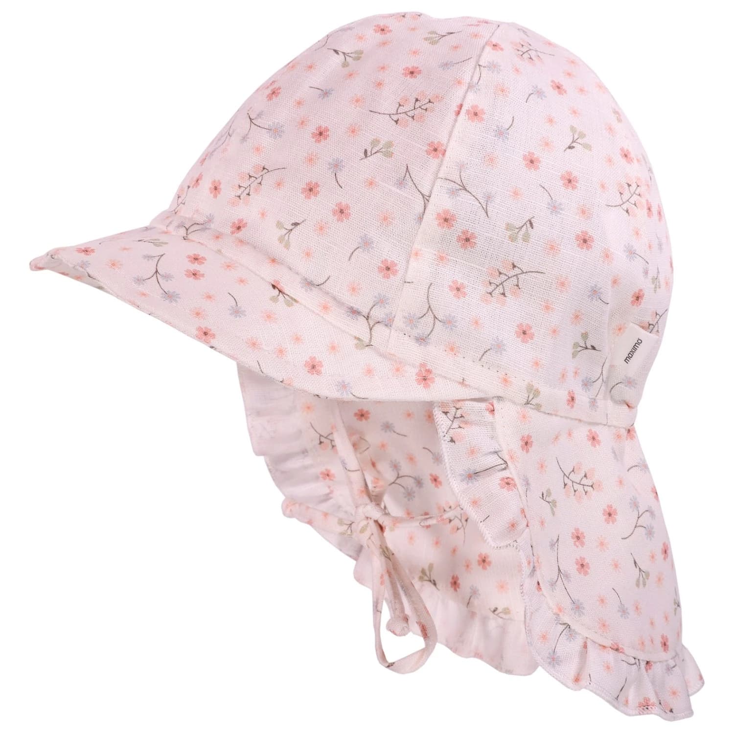 Шапка с козирка maximo Baby Girl's Peak Cap with Short Neck Protector + Tie Cap - Wollweiß / Blümchen