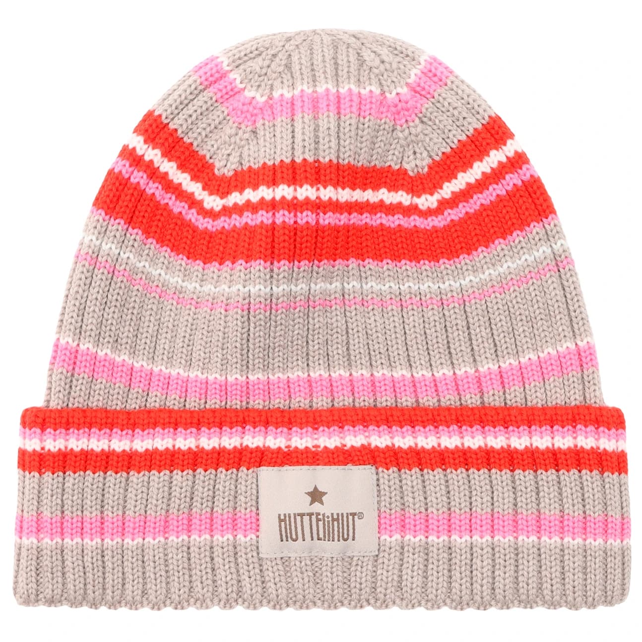 Детска зимна шапка (beanie) Huttelihut Kid's Hat Wool Knit Color Stripe Beanie - Begonia Pink