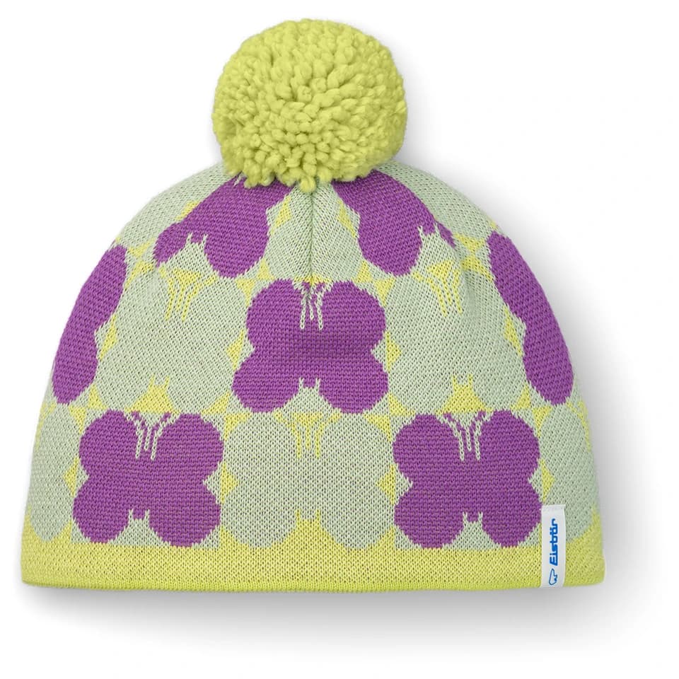 Детска зимна шапка (beanie) Eisbär Kid's Butterfly Pompon Mütze Beanie - Winter Lemon / Arctic Basil / Frozen Twilight