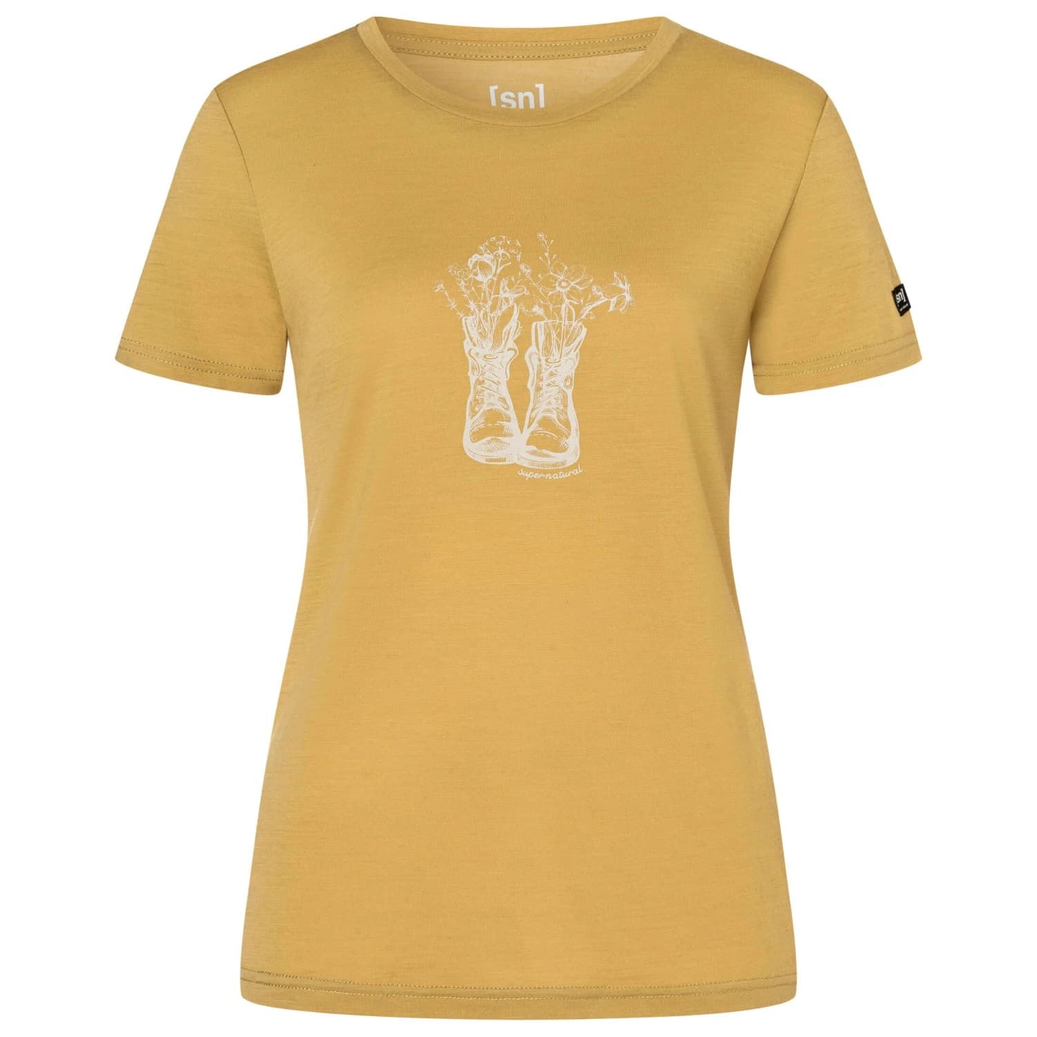 Дамска мериносова блуза Super.natural Women's Flower Boots Tee Merino shirt - Sahara / White Stone