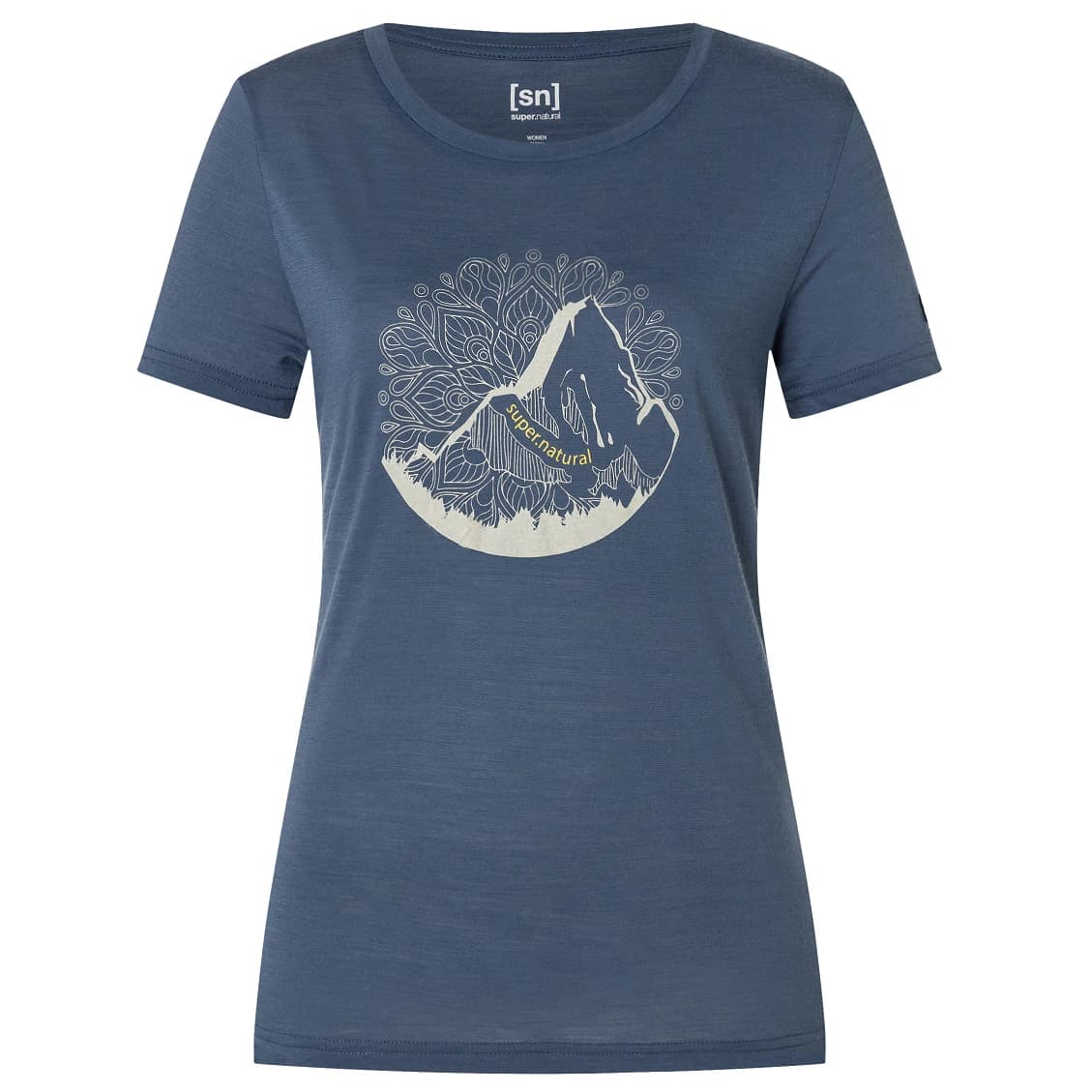 Мериносова блуза super.natural Women's Mountain Mandala Tree Tee Merino shirt - Night Shadow Blue / Feather Grey / Gold