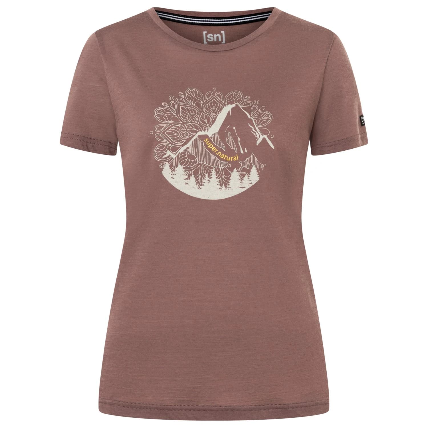 Мериносова блуза super.natural Women's Mountain Mandala Tree Tee Merino shirt - Peppercorn / Feather Grey / Gold