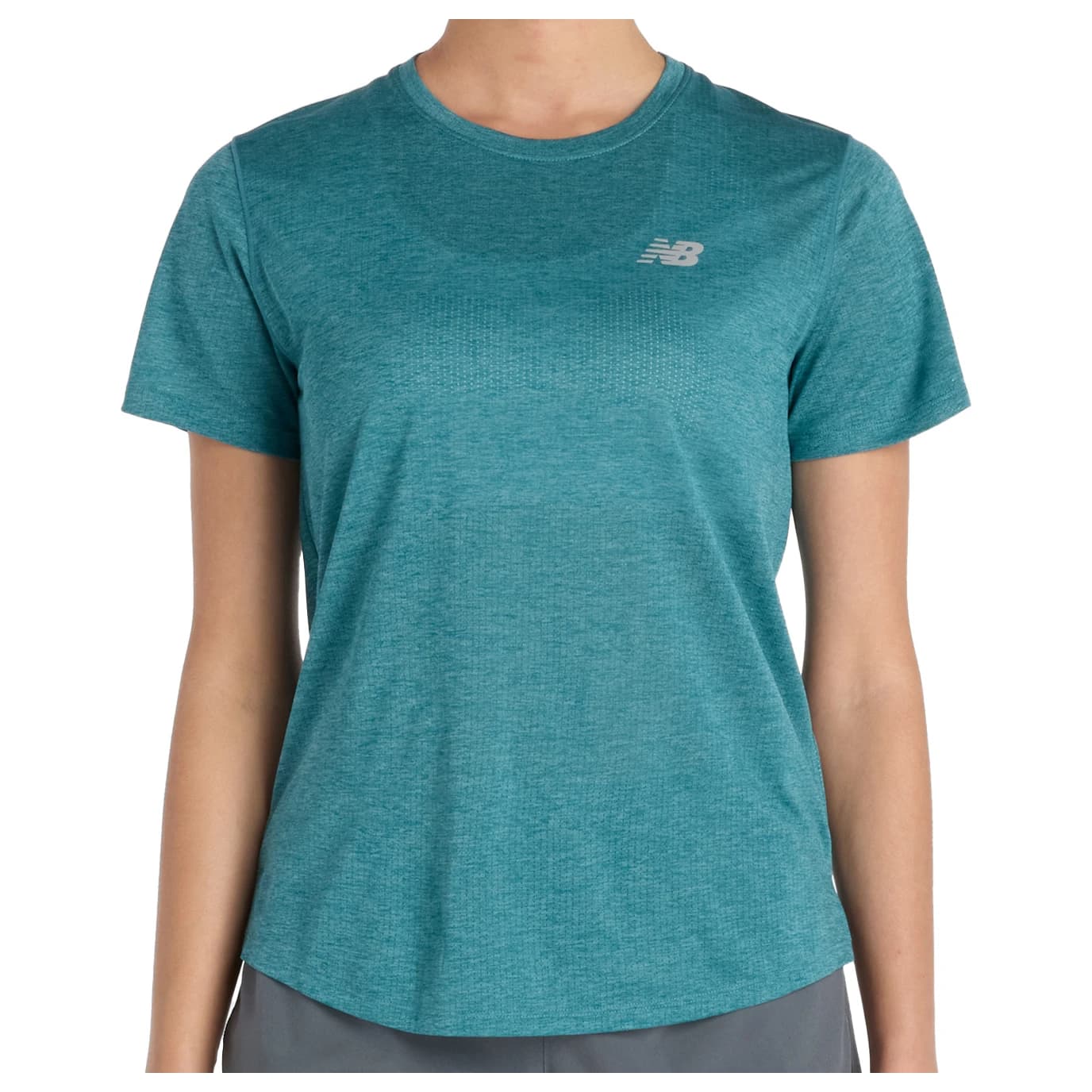 Дамска тениска New Balance Women's Athletics S/S Running shirt - Big Teal Heather
