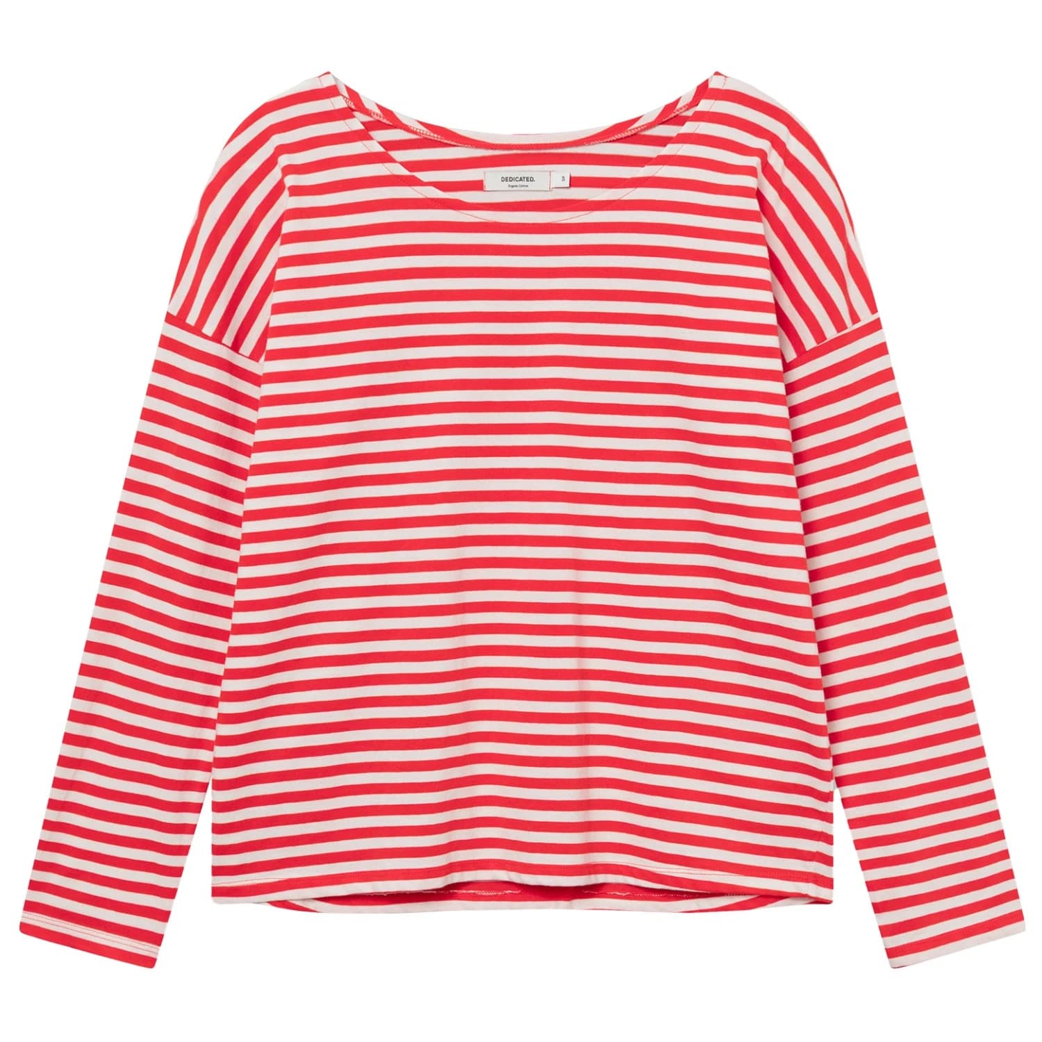 Дамска блуза с дълъг ръкав DEDICATED Women's Top Humledal Stripes Longsleeve - Grenadine Red