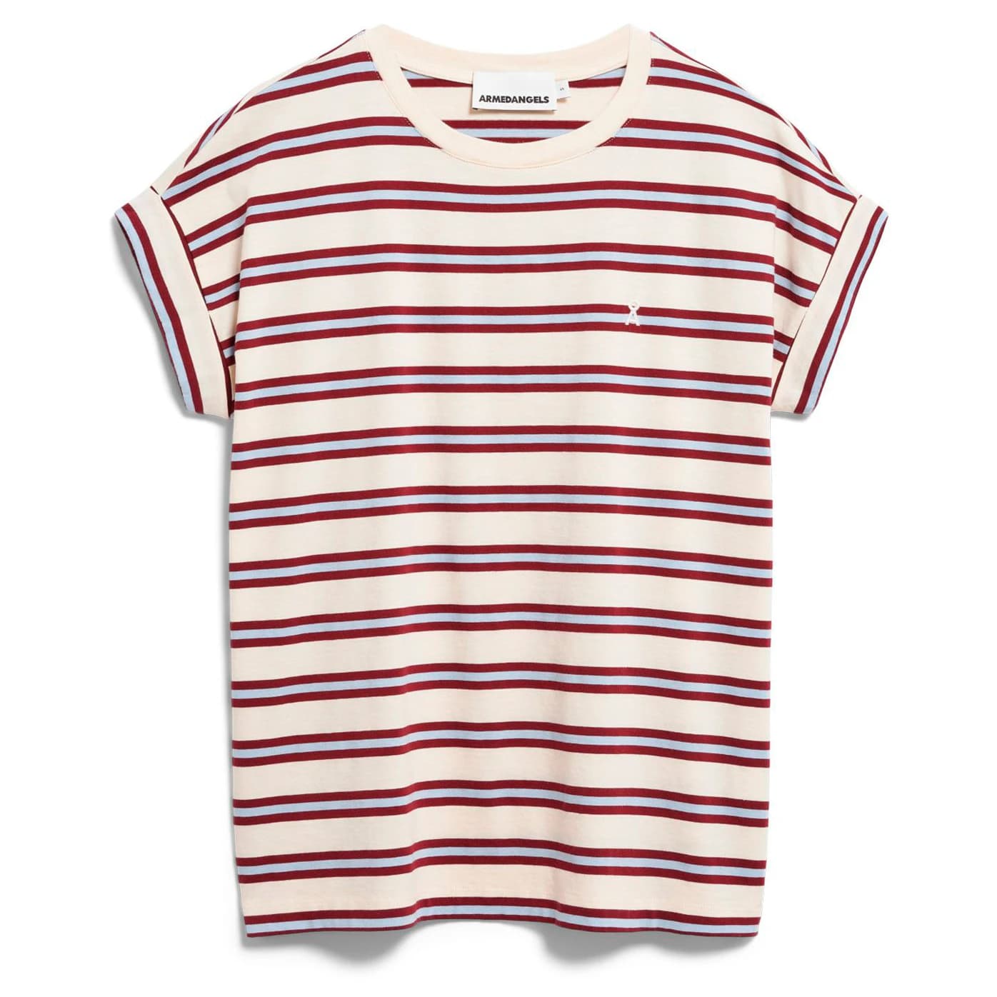 Дамска тениска ARMEDANGELS Women's Idaara Stripes T-shirt - Undyed / Velvet Red / Soft Blue
