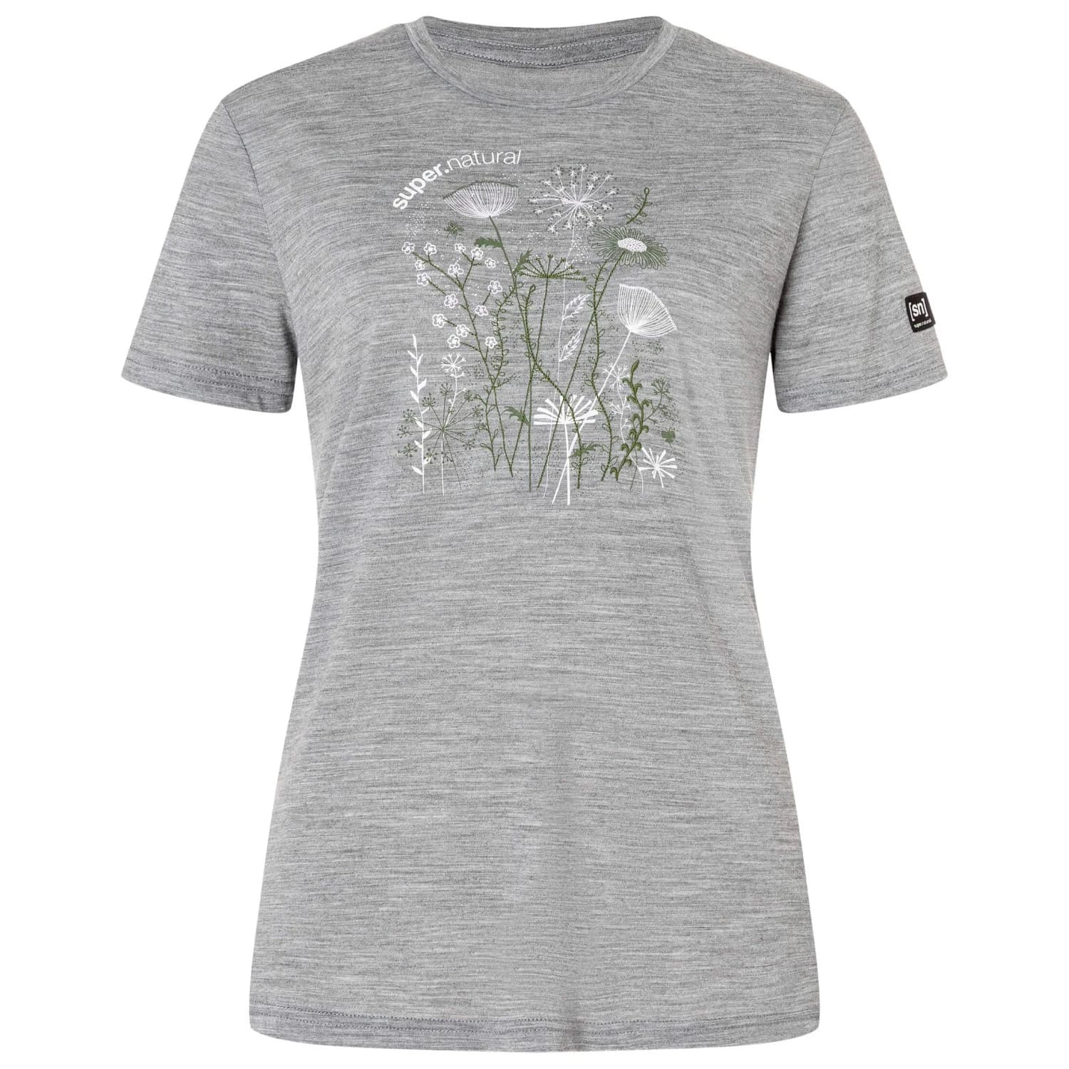 Дамска мериносова блуза super.natural Women's Rock Flowers Tee Merino shirt - Cashmere Grey Melange / Various