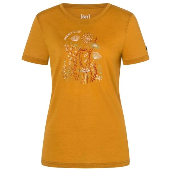 Дамска мериносова блуза Super.natural Women's Rock Flowers Tee Merino shirt - Dried Tobacco / Various