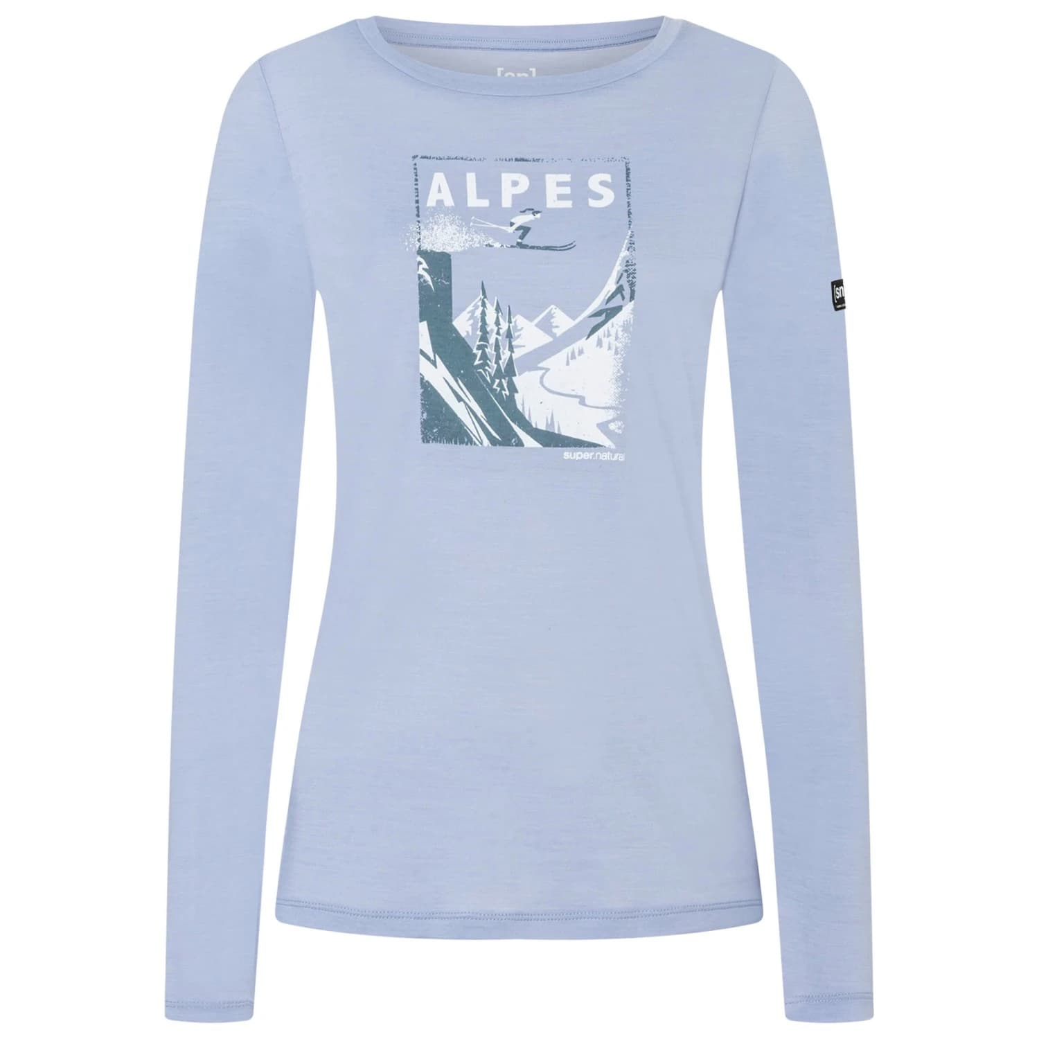 Блуза с дълъг ръкав super.natural Women's Alpes L/S Longsleeve - Forget Me Not Blue / Stormy Weather / Fresh White