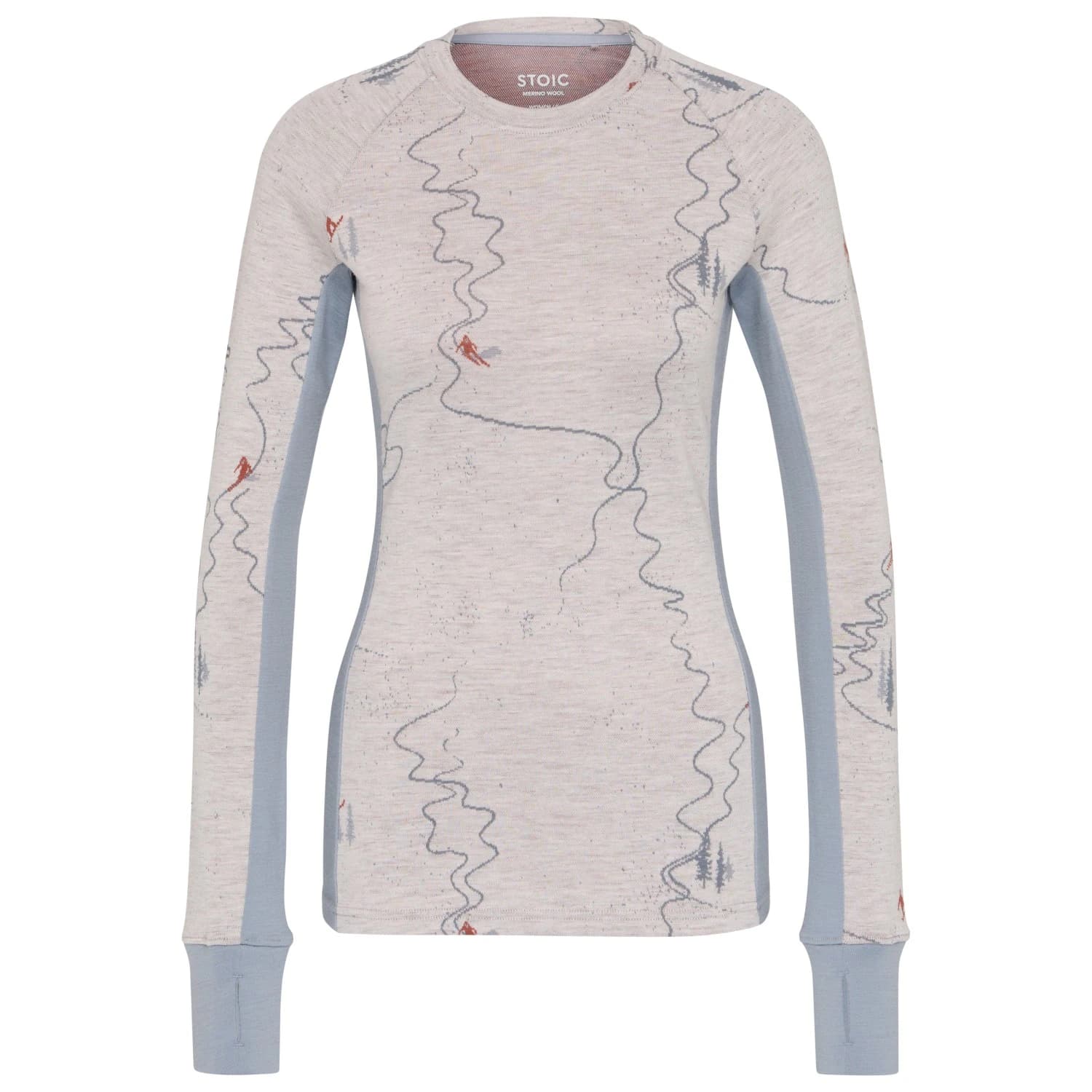 Мериносово термобельо Stoic Women's Merino225 StensundSt. L/S Merino shirt - Snow Tracks White Multi